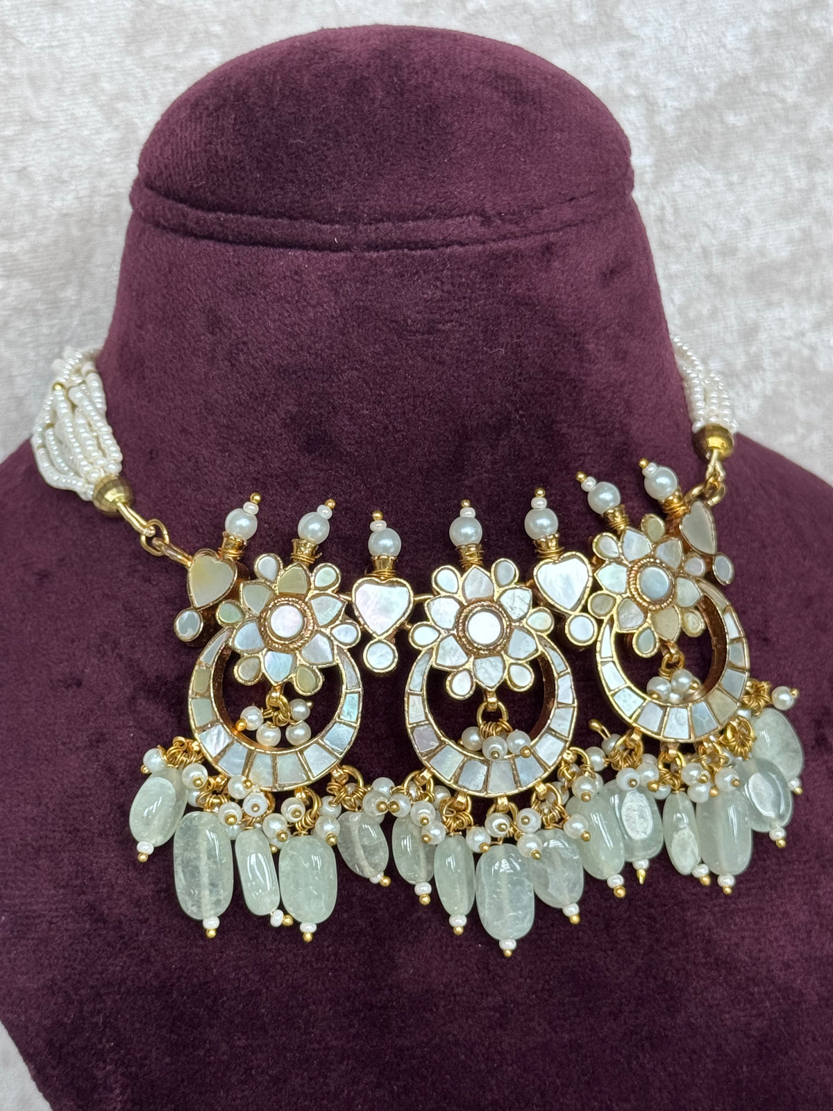 Parul - Luxury Mother of Pearl Choker Set | The Tara Collection