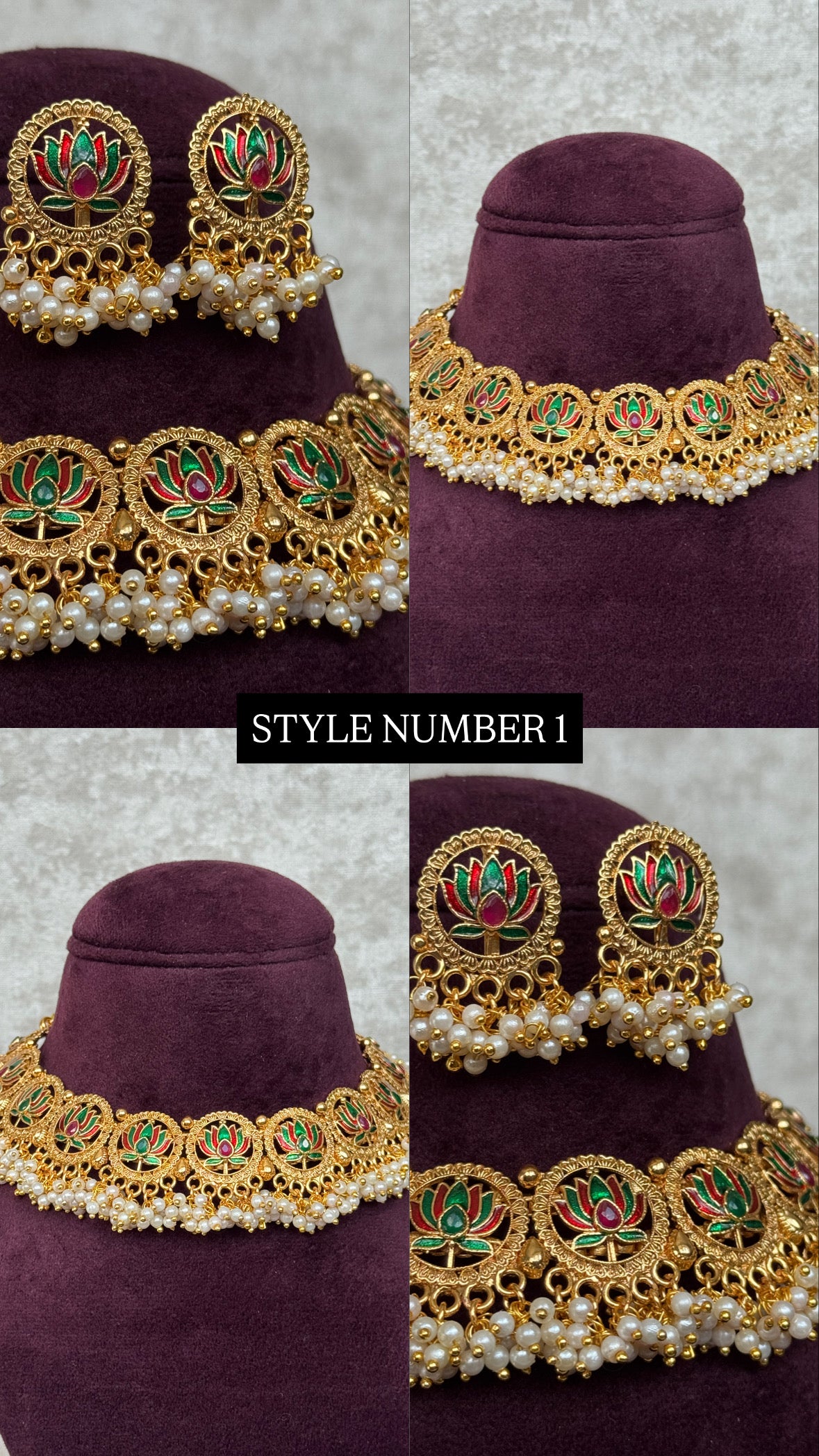 Lotus Clustered Pearl Style Necklace Set | The Tara Collection