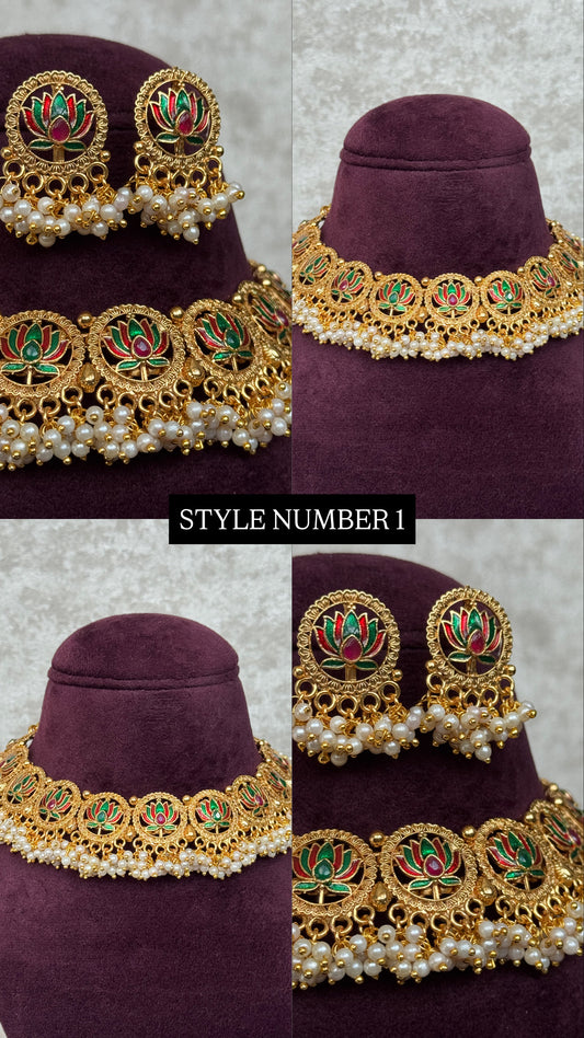 Lotus Clustered Pearl Style Necklace Set | The Tara Collection