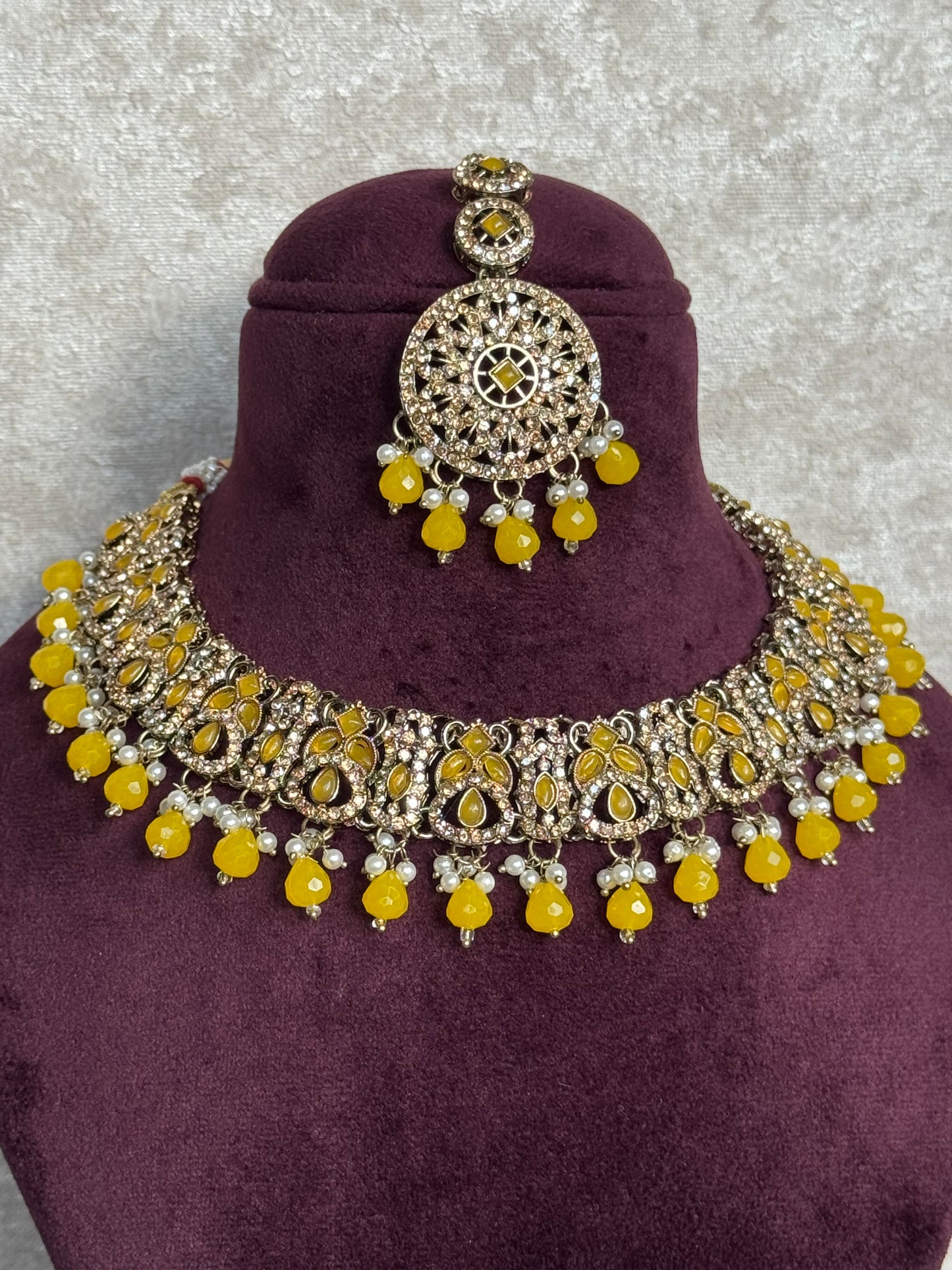 Crystal Beaded Necklace Set (with earrings & tikka)