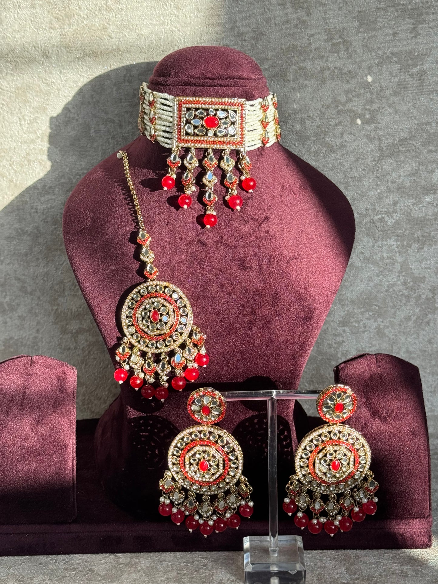 Mirror Work Choker Set | Choker, Earrings, Tikka