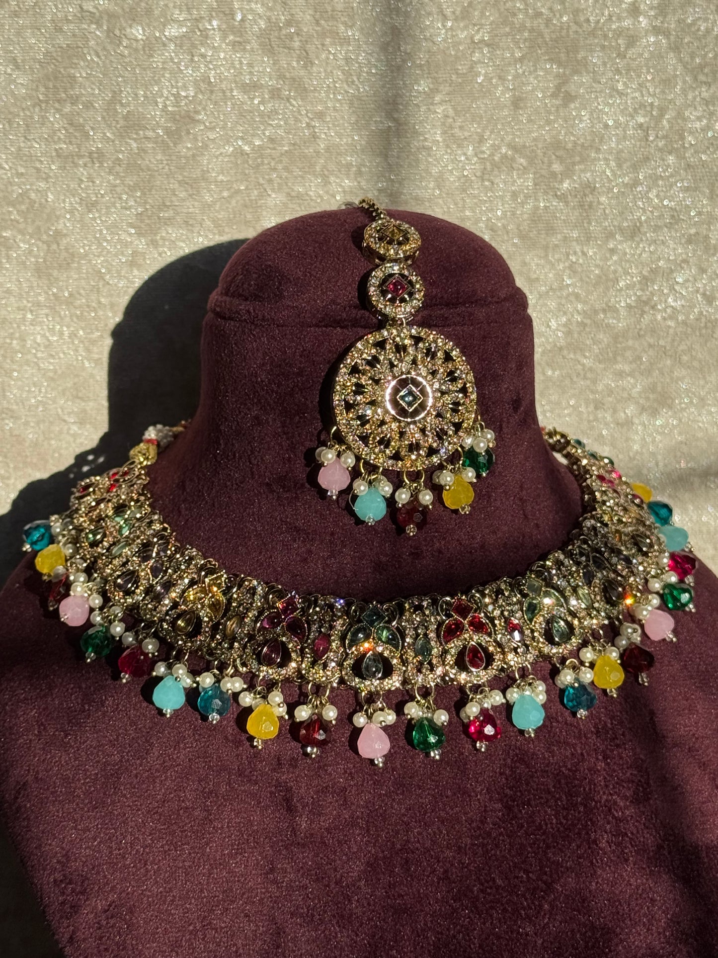 Crystal Beaded Necklace Set (with earrings & tikka)