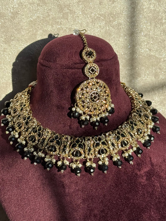 Crystal Beaded Necklace Set (with earrings & tikka)
