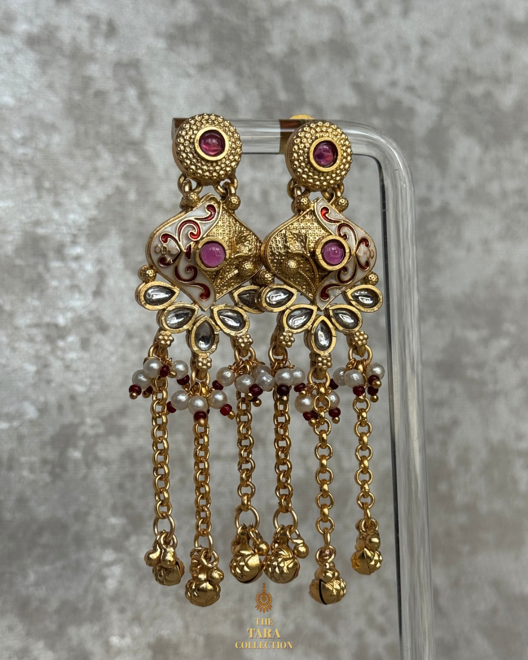 Antique Gold Ghungroo Drop earrings with Meenakari detail