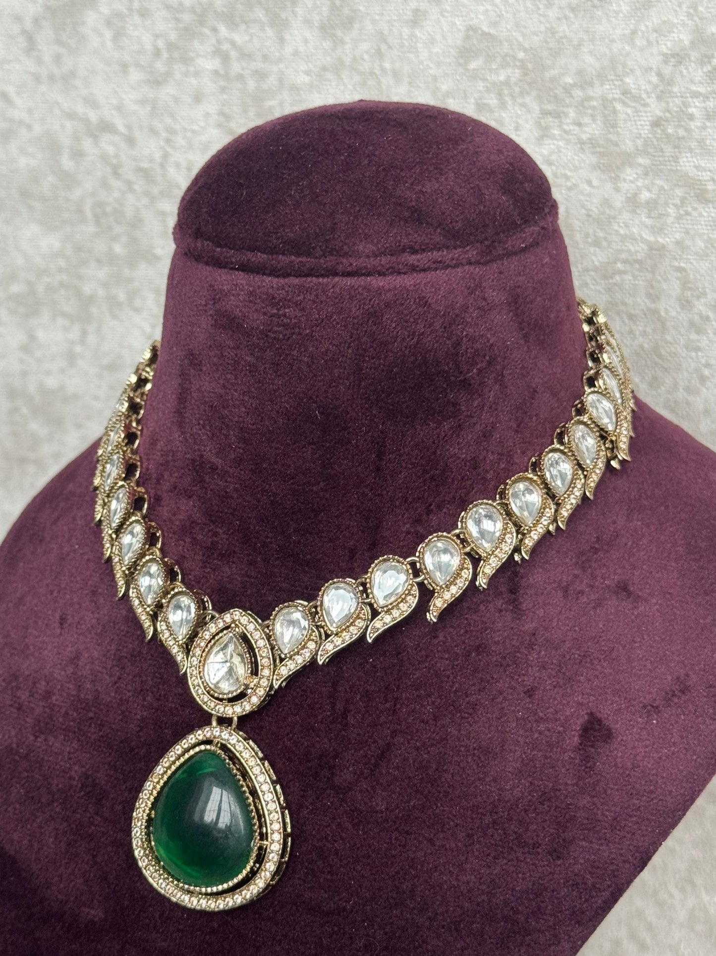 Kundan & Green Doublet Necklace Set | The Tara Collection