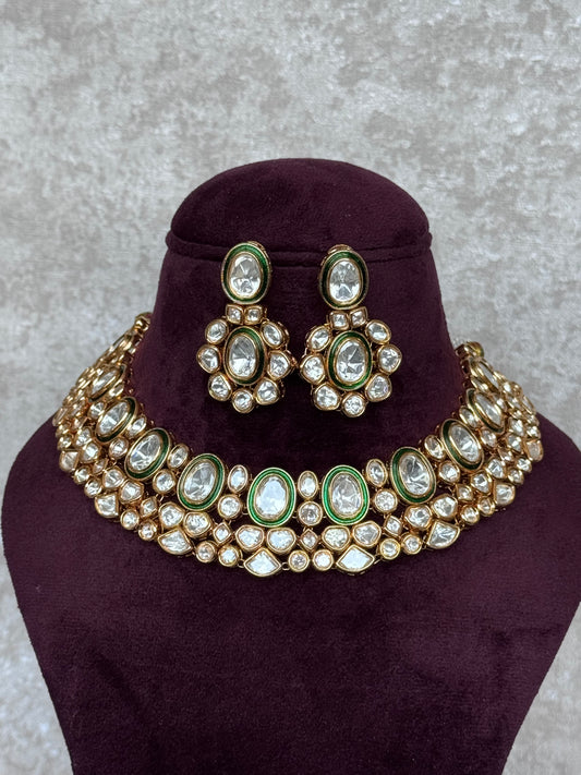 Green Meenakari Kundan Necklace Set | The Tara Collection