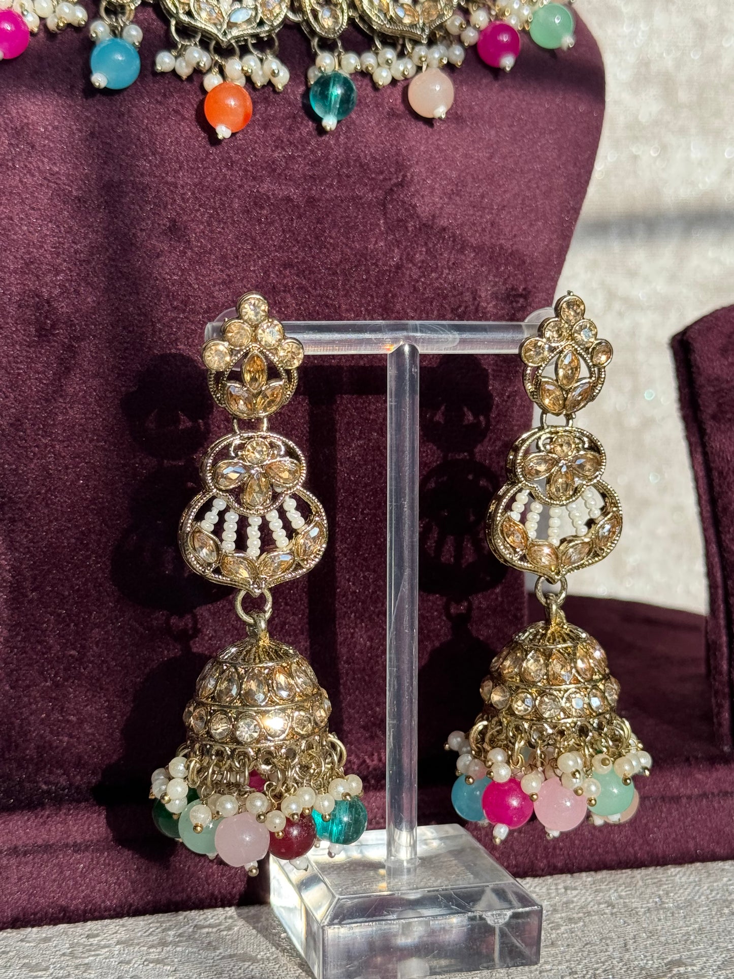 Crystal Beaded Set | Jhumka Earrings & Tikka