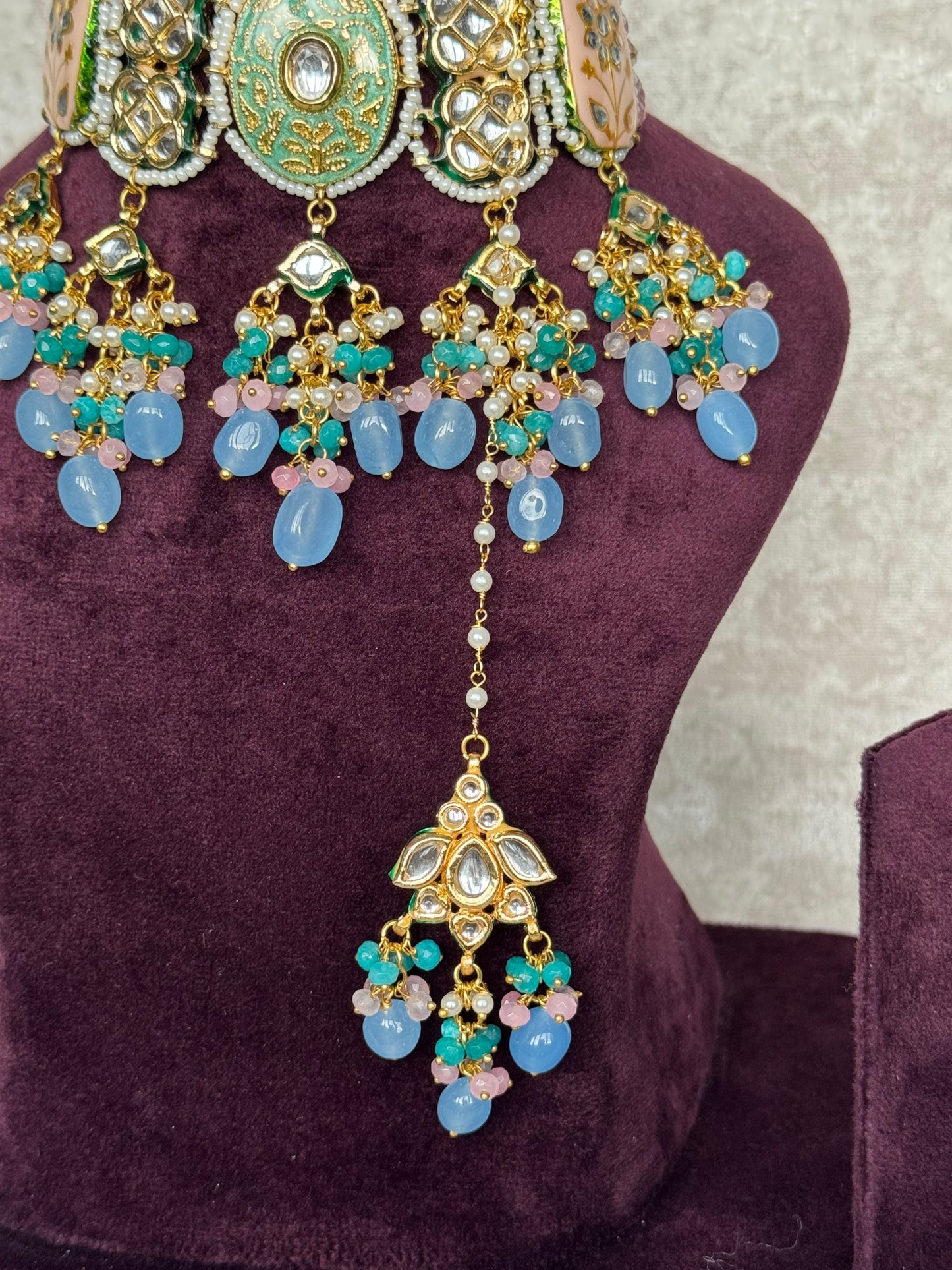 Pink & Blue Meenakari Necklace Set | The Tara Collection