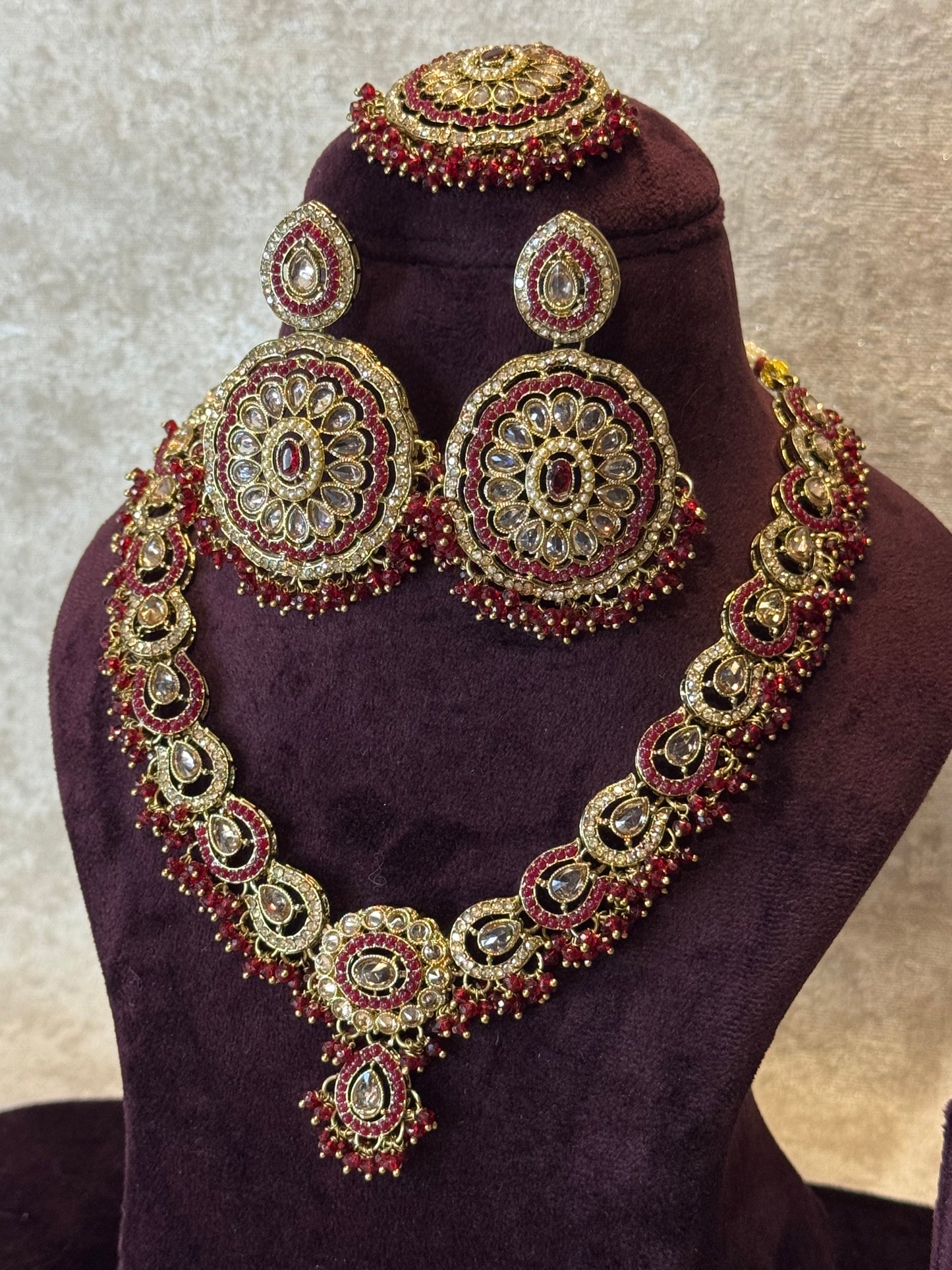Polki Necklace Set | Necklace, Earrings & Tikka - Multiple Colours