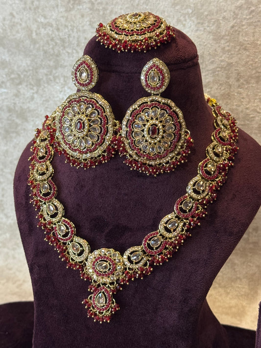 Polki Necklace Set | Necklace, Earrings & Tikka - Multiple Colours