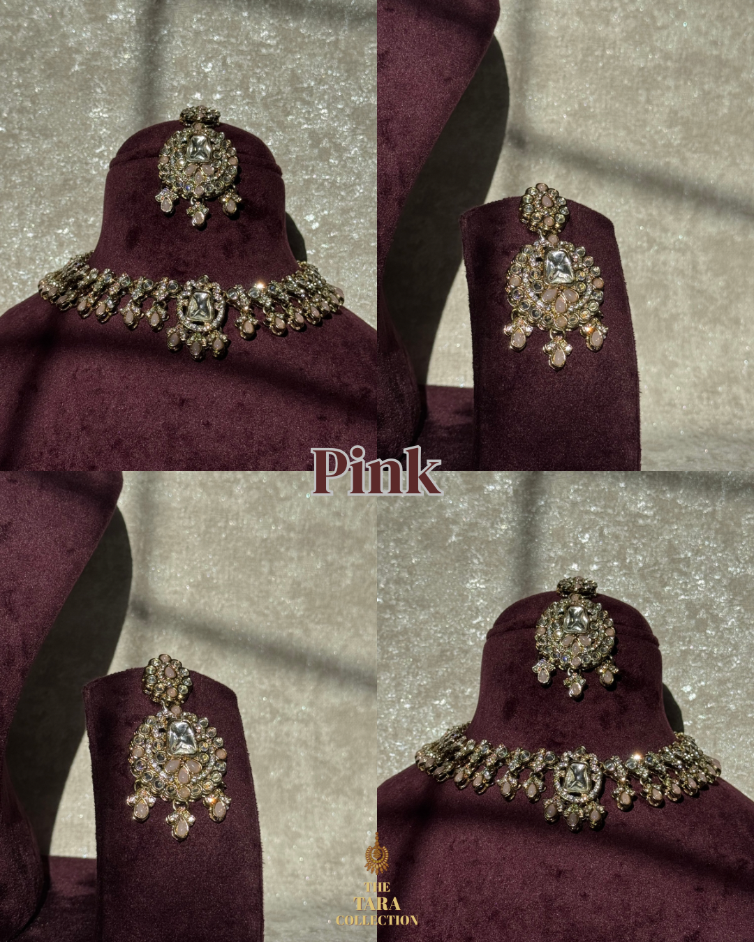 Crystal stone style necklace set (with earrings & tikka)