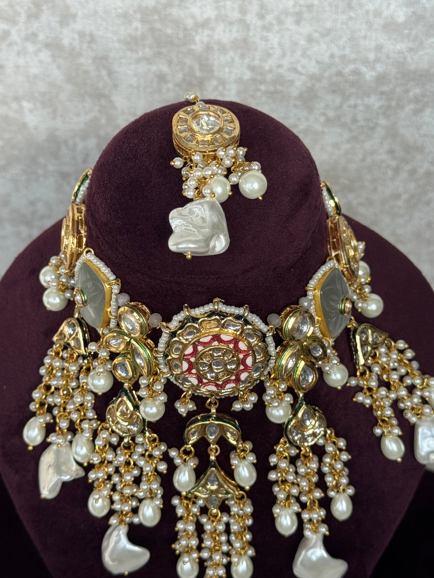 Kundan & Carving Stone Meenakari Necklace Set | The Tara Collection