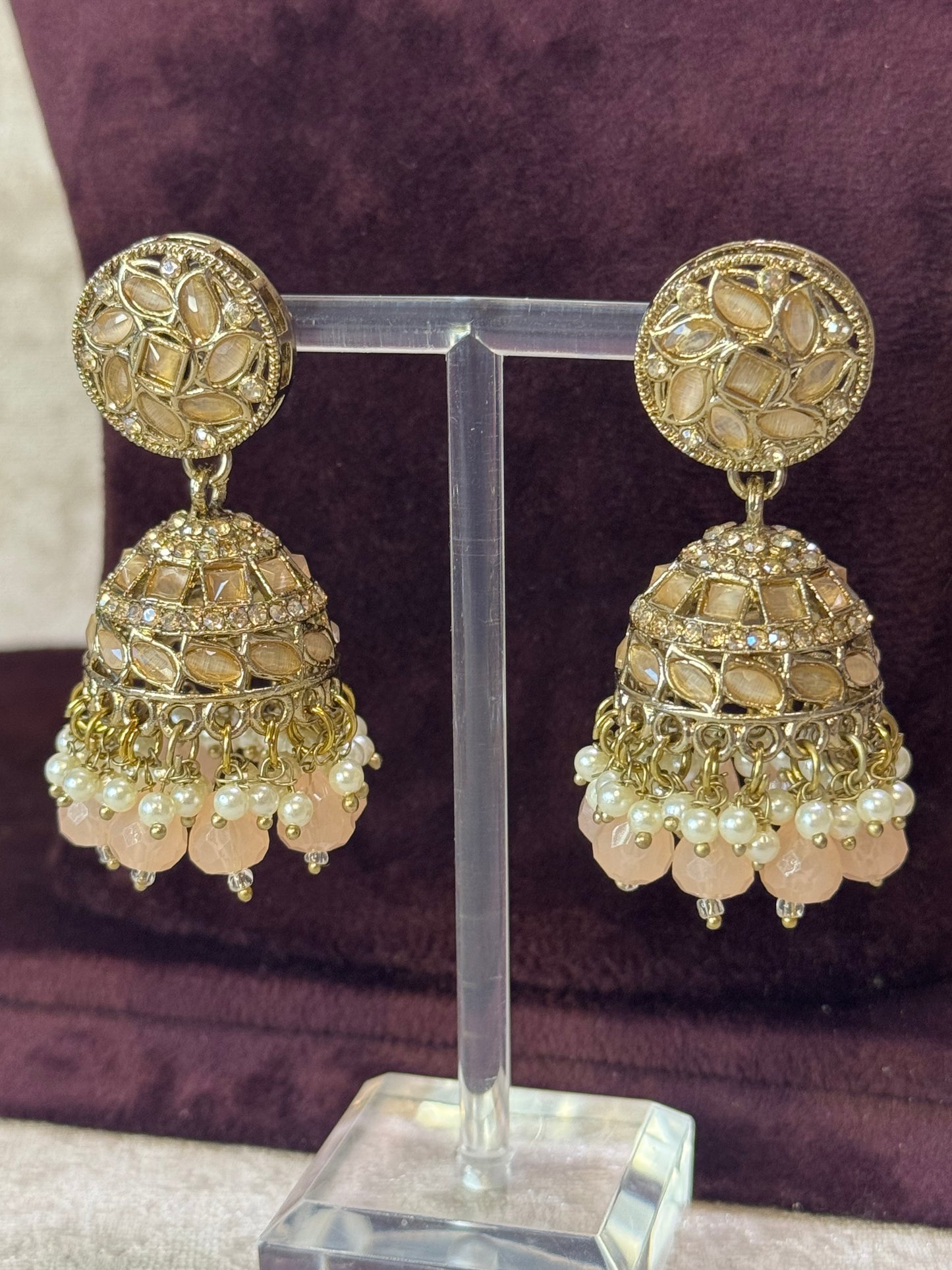 Champagne Gold Necklace Set with Jhumka & Square Tikka | The Tara Collection