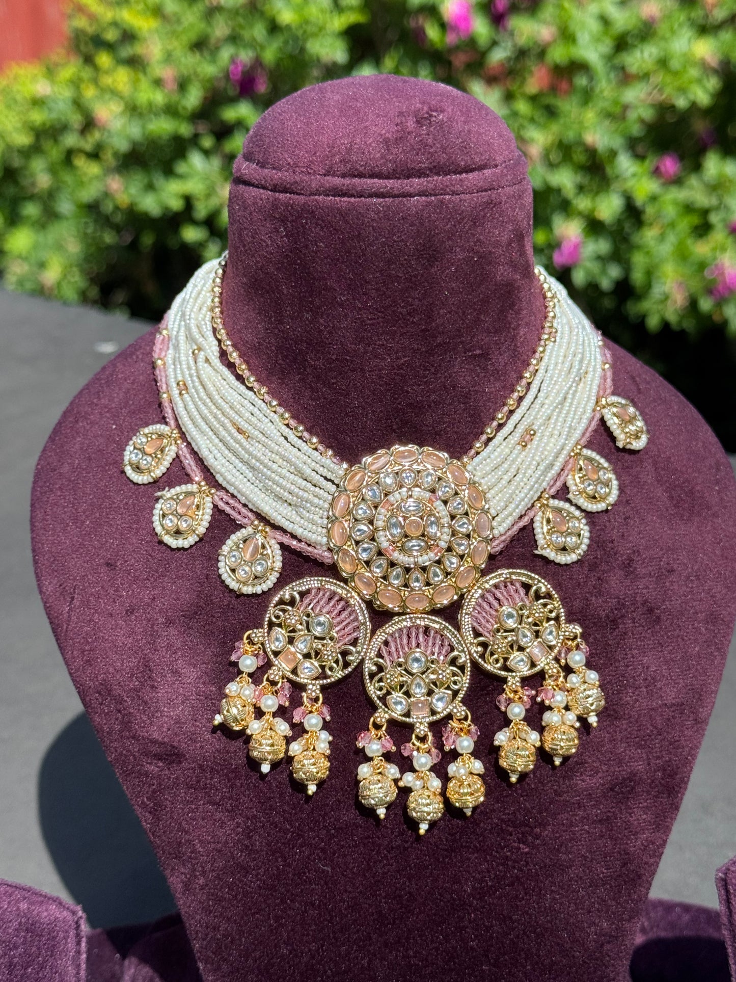 Heritage Rice Bead Pink Necklace Set | The Tara Collection