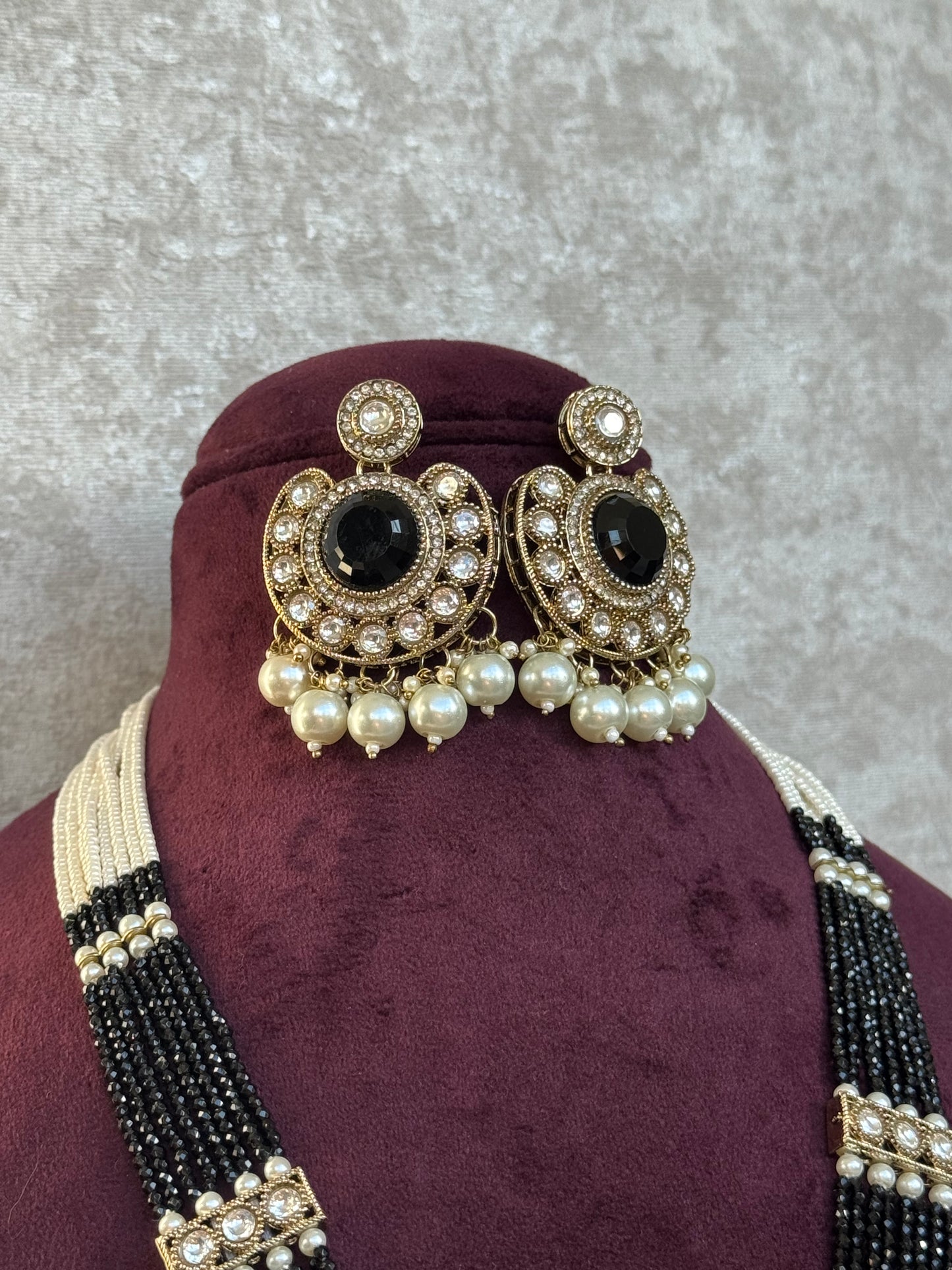 Long Black Mala Set | Mala Necklace & Earrings