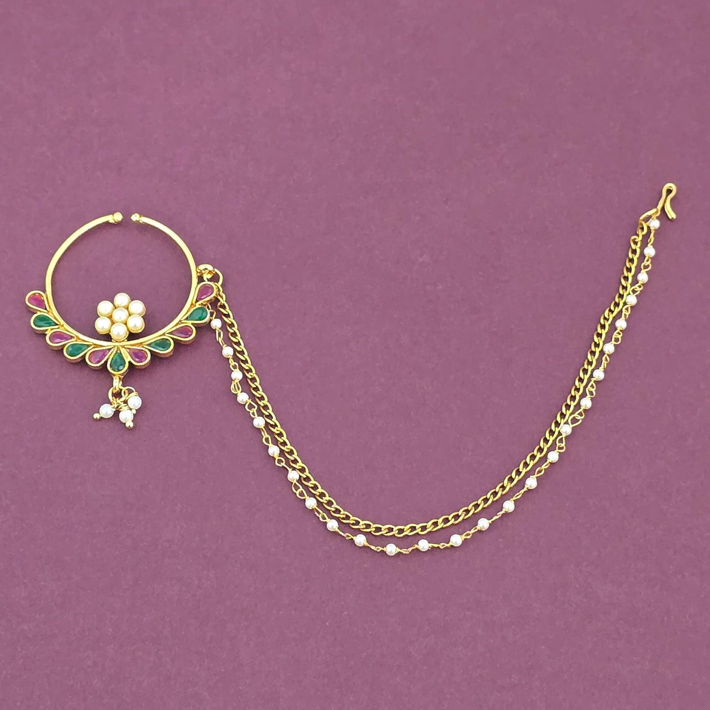 Gold-Plated Double Chain Nose Ring | The Tara Collection