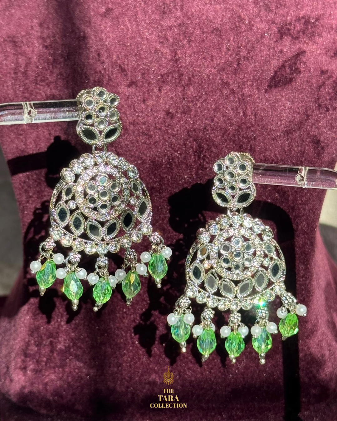 Silver & Mint Green Mirror Necklace Set