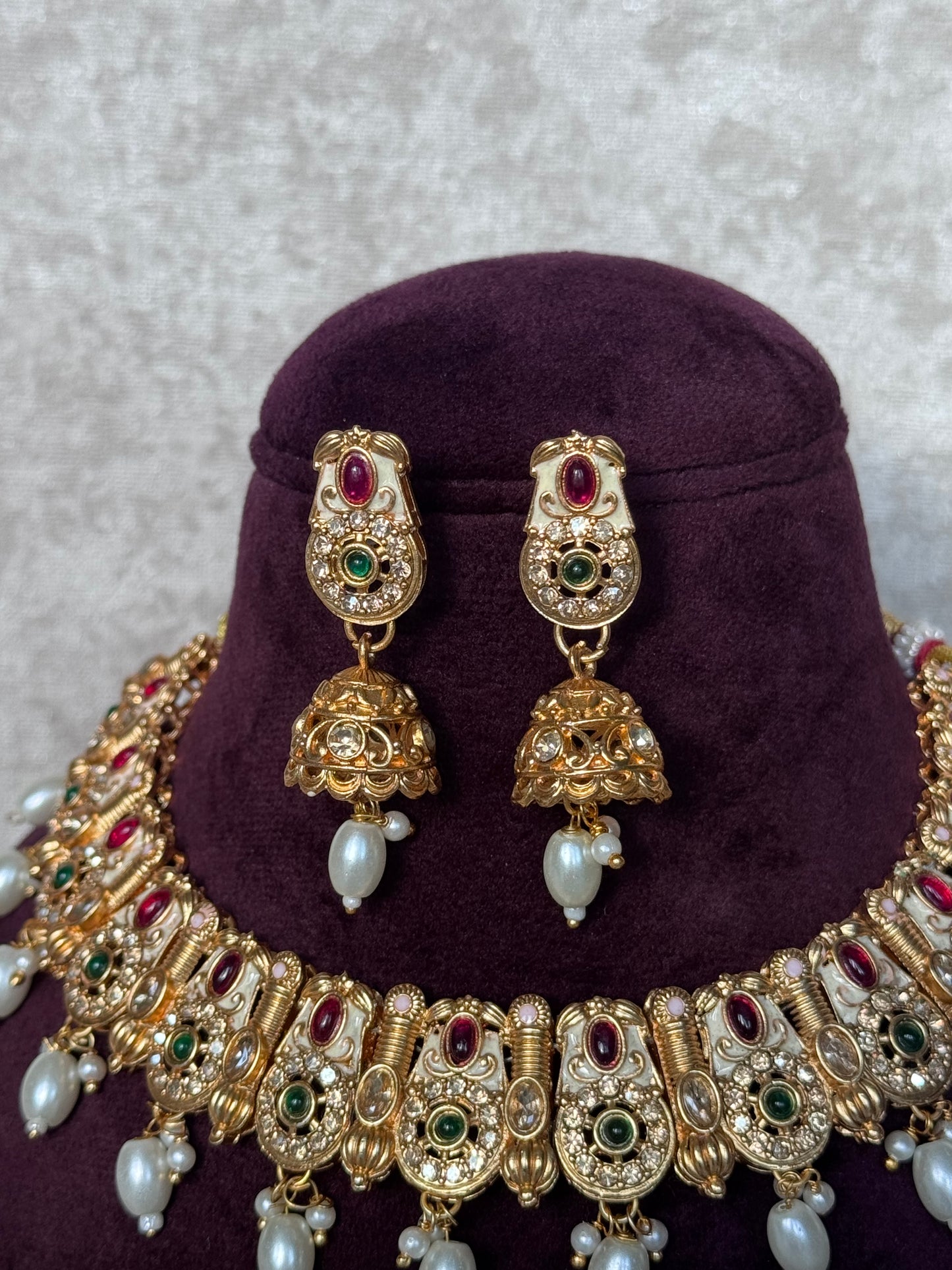 Ruby Green Gold Meenakari Necklace Set | The Tara Collection