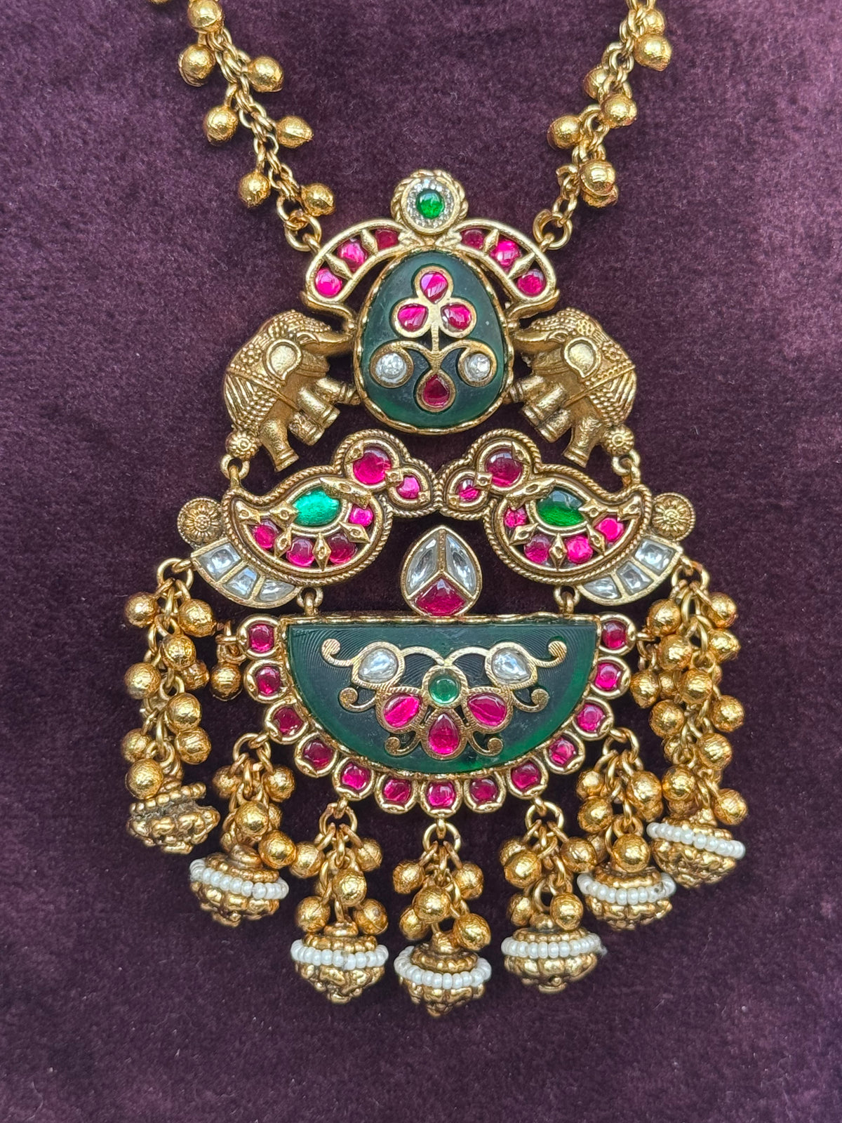 Aaradhya - Antique Rajwadi Elephant Long Necklace Set | The Tara Collection