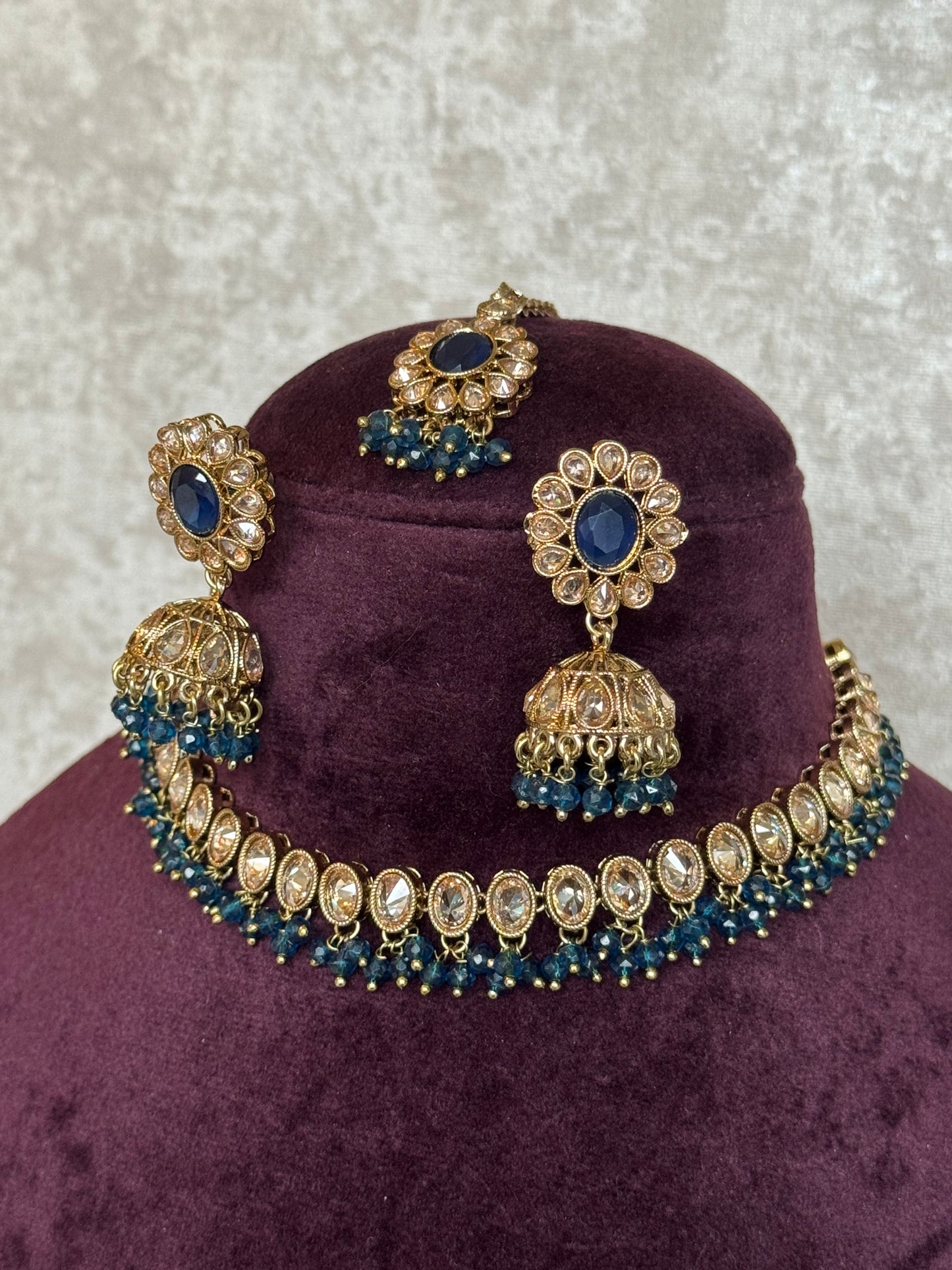 Slim Necklace set | Necklace, Jhumka earrings, Tikka | The Tara Collection