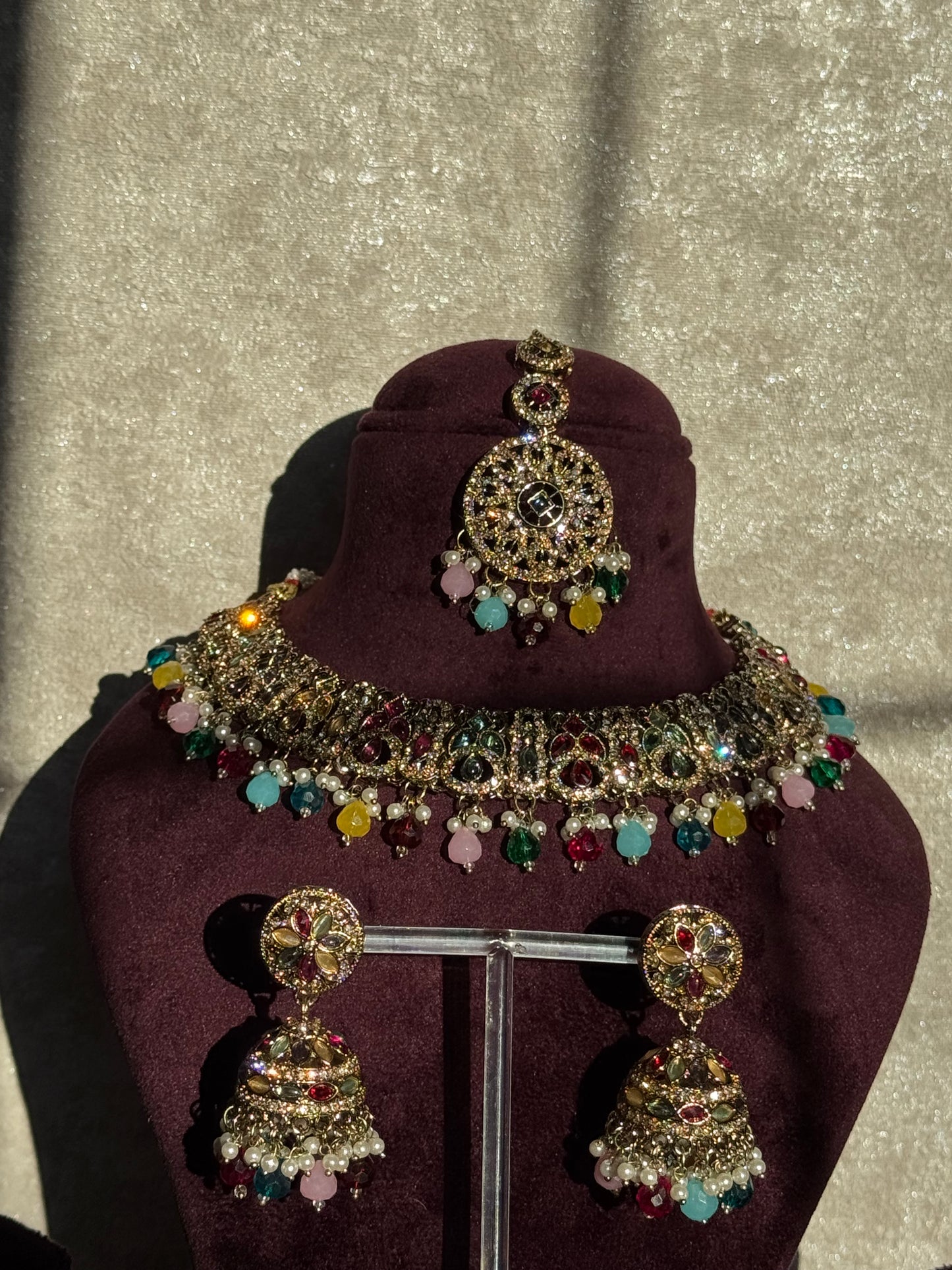 Crystal Beaded Necklace Set (with earrings & tikka)