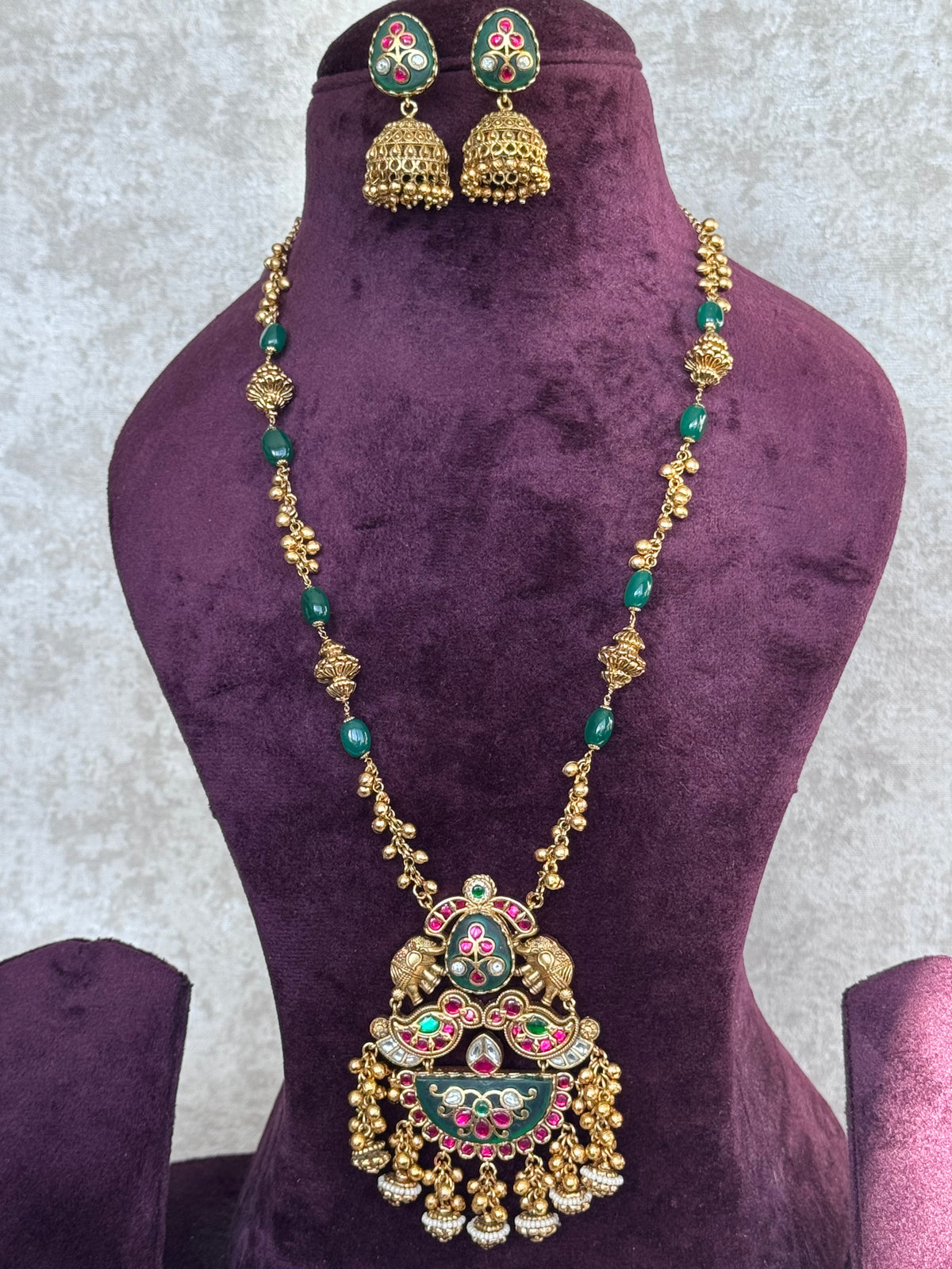 Aaradhya - Antique Rajwadi Elephant Long Necklace Set | The Tara Collection