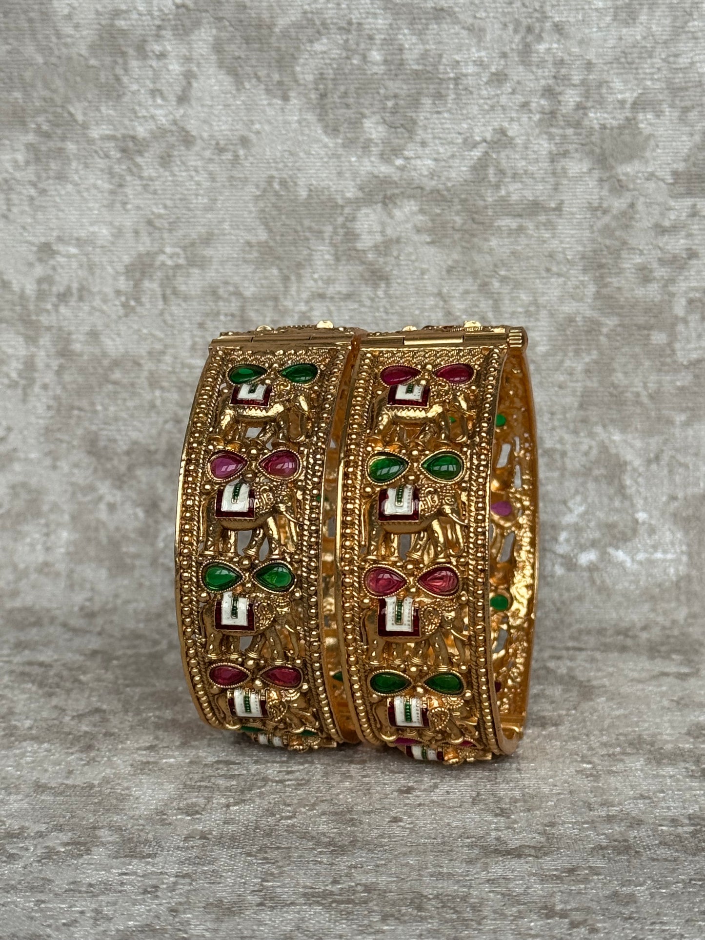 Elephant Meenakari Bangle Set | Size 2.8 | The Tara Collection