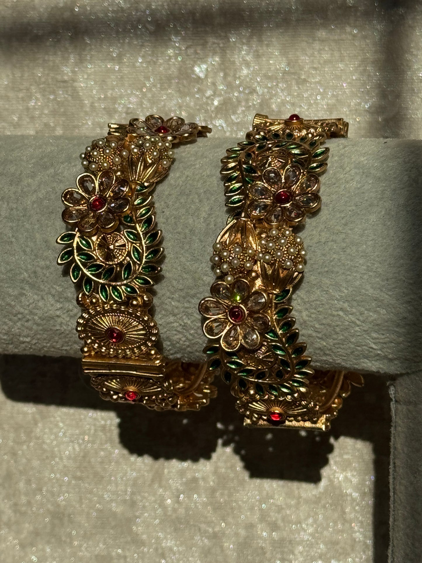 Antique Meenakari Bangles with Matte Gold Plating (set of 2)
