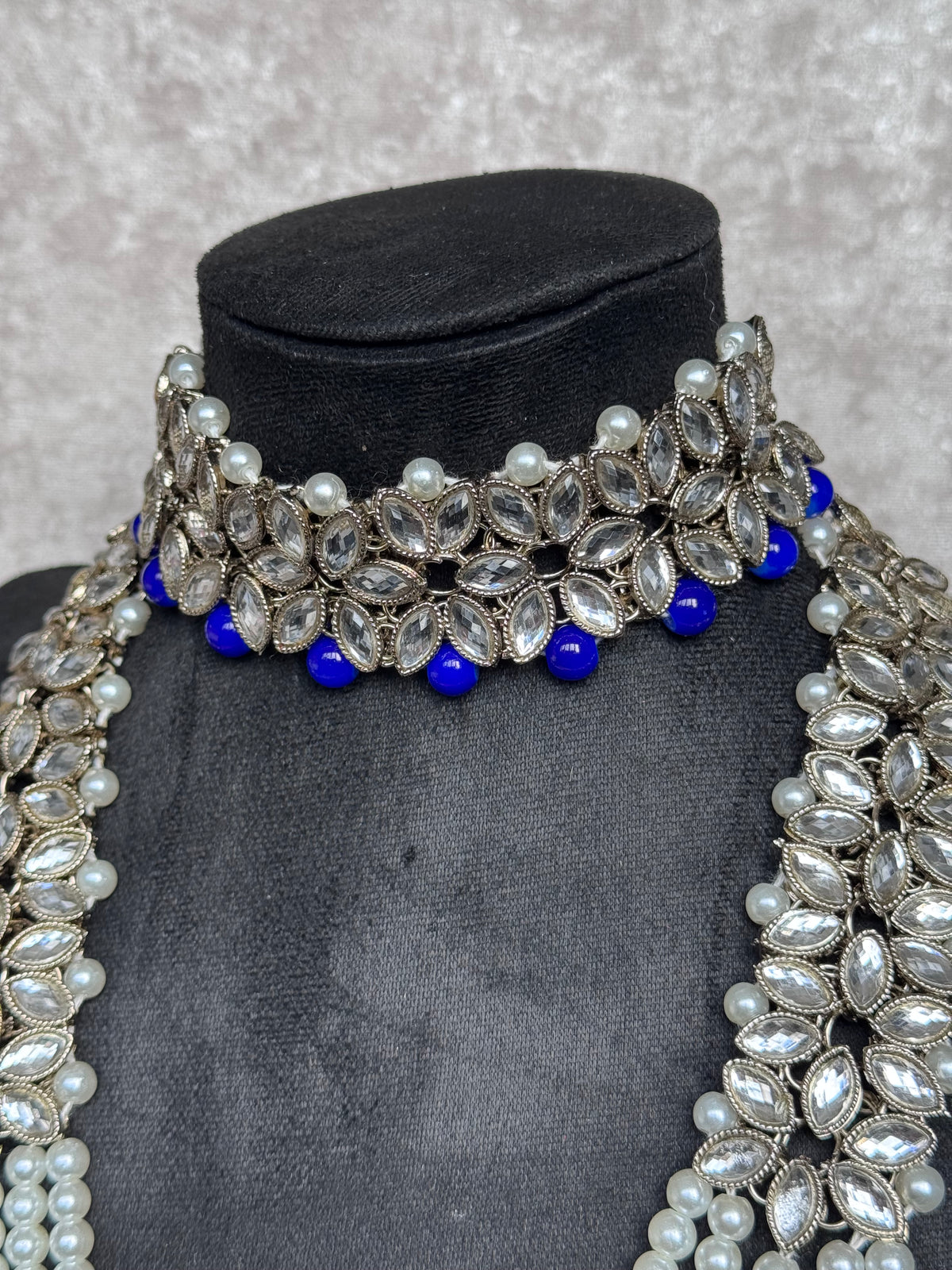 Aisha – Royal Blue & Pearl 4-Piece Necklace Set | The Tara Collection