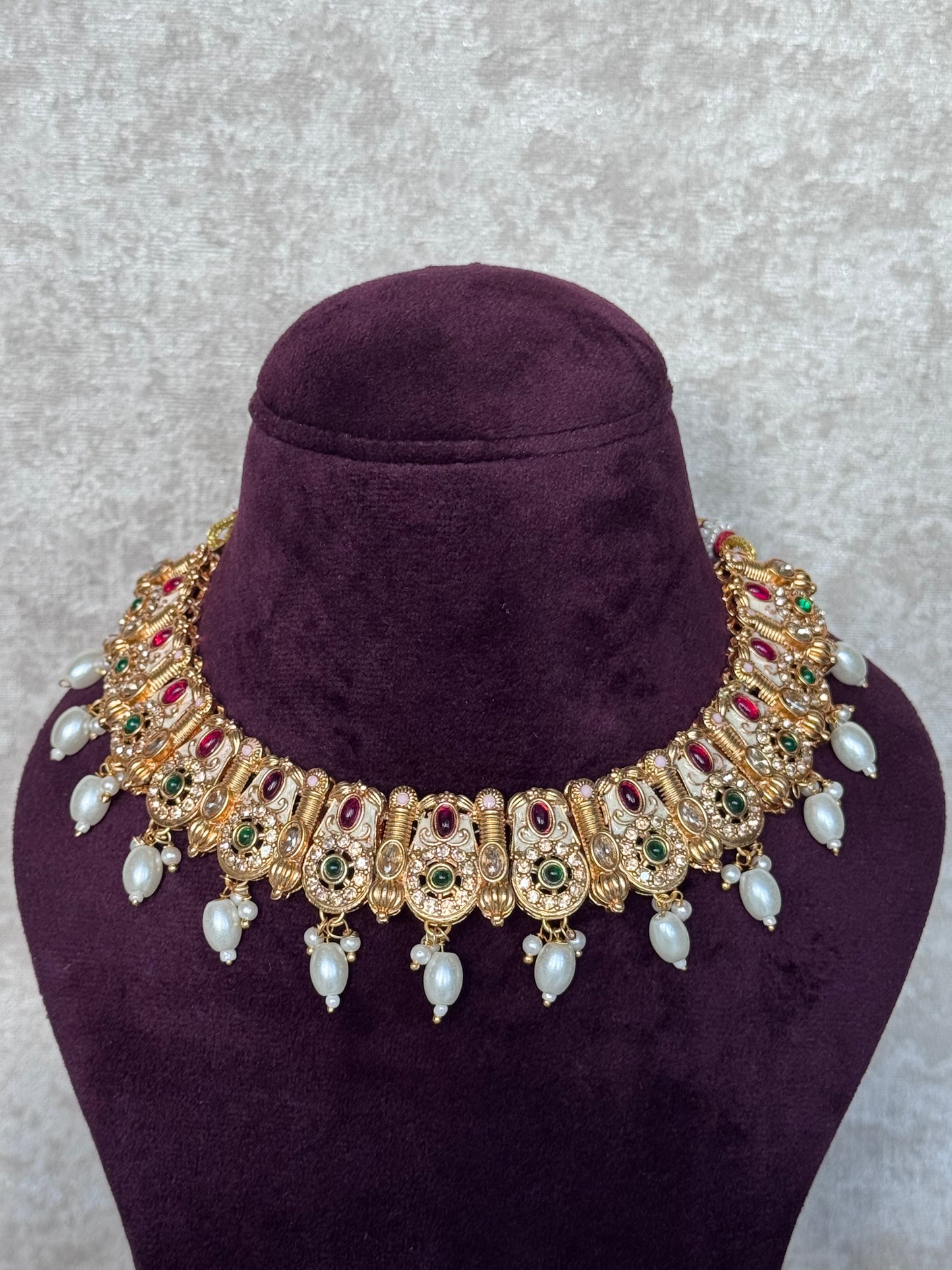 Ruby Green Gold Meenakari Necklace Set | The Tara Collection