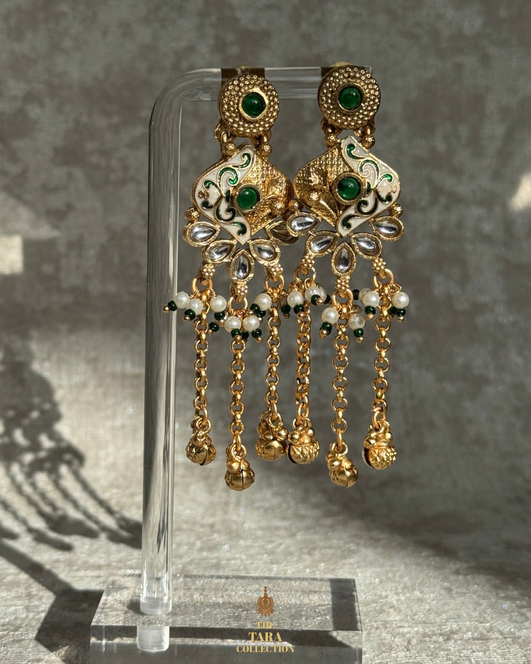 Antique Gold Ghungroo Drop earrings with Meenakari detail