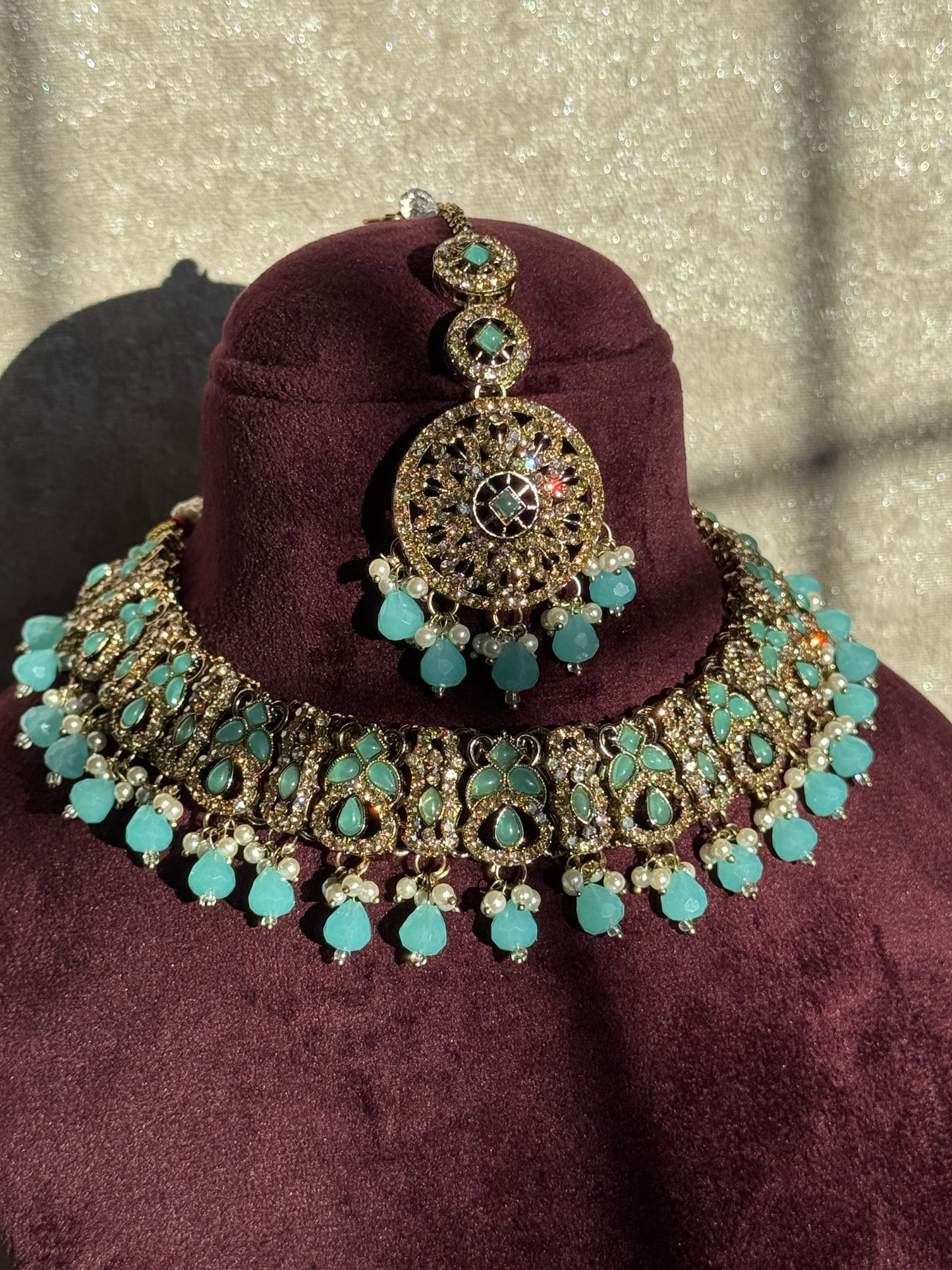 Crystal Beaded Necklace Set (with earrings & tikka)