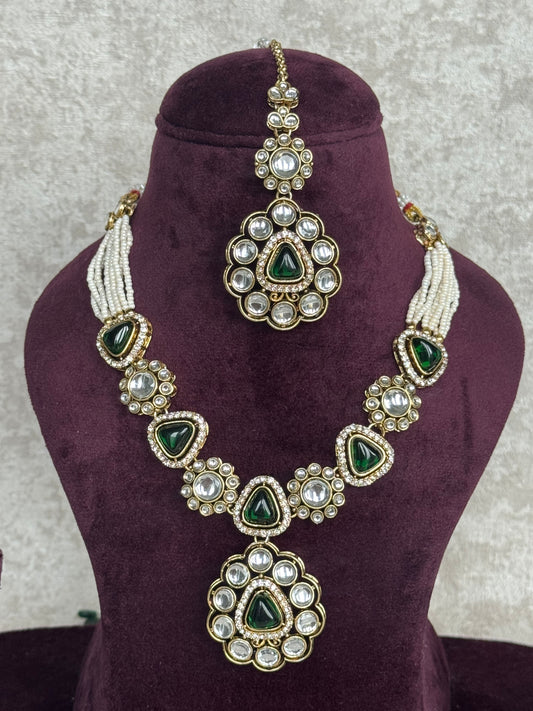 Kundan & Green Necklace Set | The Tara Collection
