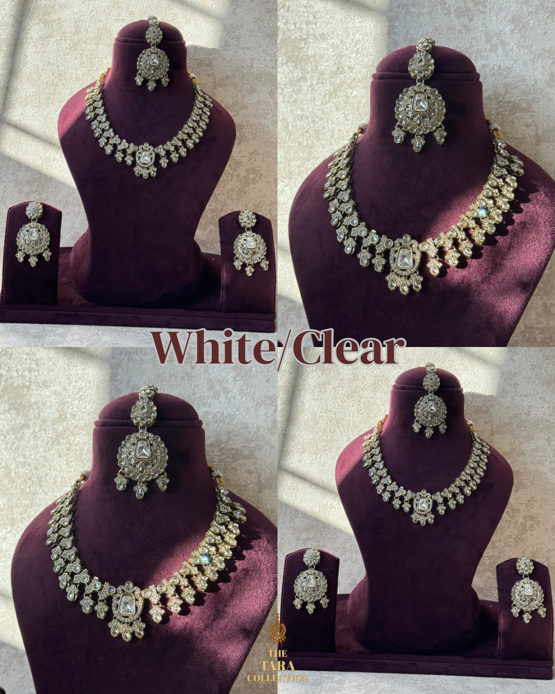 Crystal stone style necklace set (with earrings & tikka)