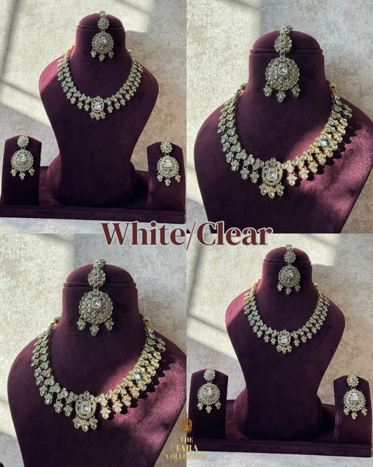 Crystal stone style necklace set (with earrings & tikka)