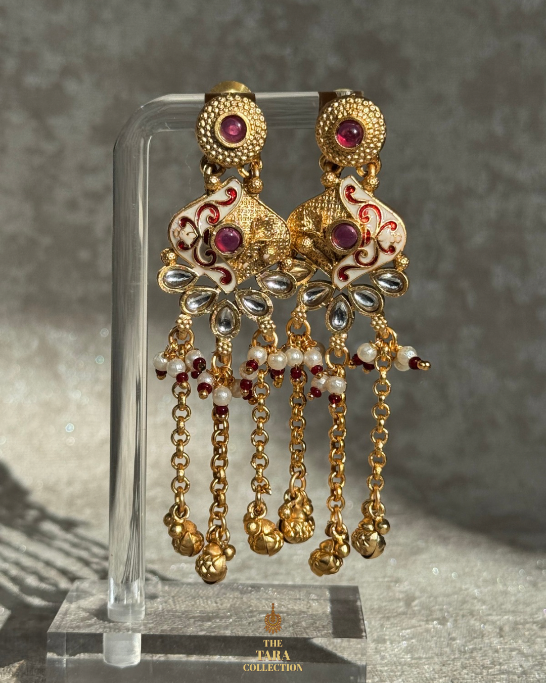 Antique Gold Ghungroo Drop earrings with Meenakari detail