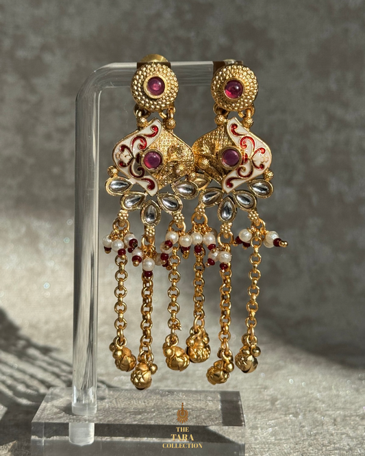 Antique Gold Ghungroo Drop earrings with Meenakari detail