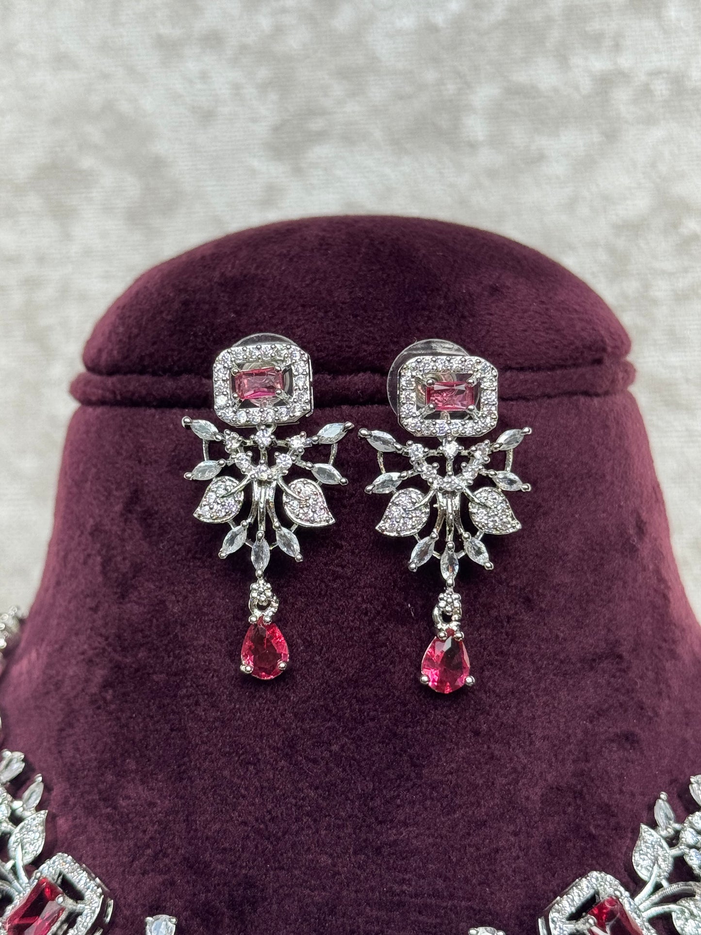 Leaf Design American Diamond Necklace Set | The Tara Collection