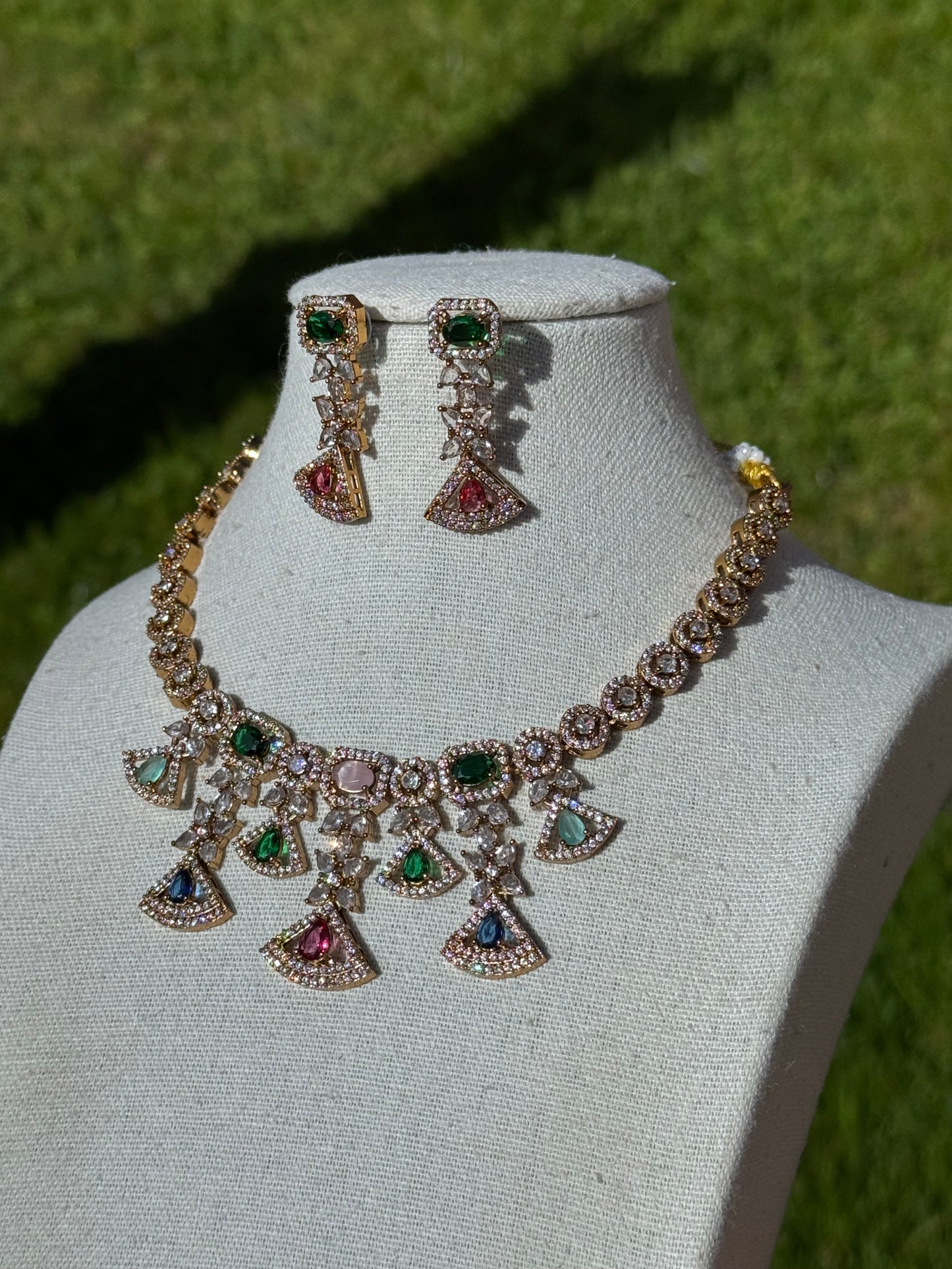 Gold Based American Diamond Necklace Set | The Tara Collection