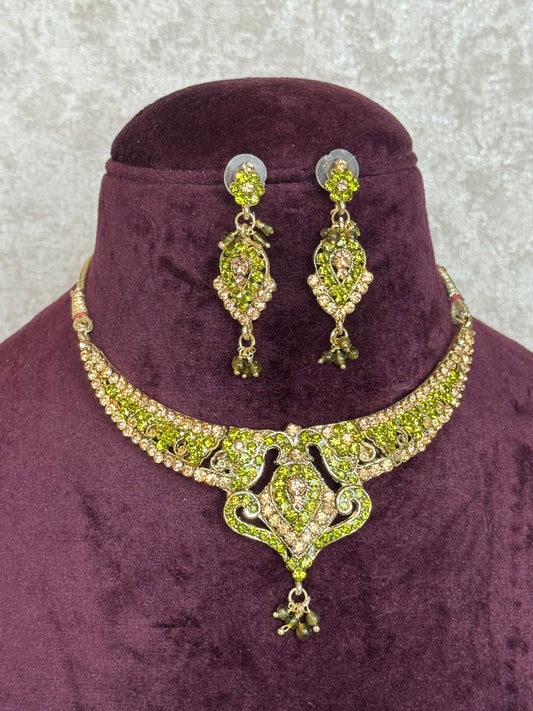 Gold and Lime Green Hasli Necklace Set | The Tara Collection