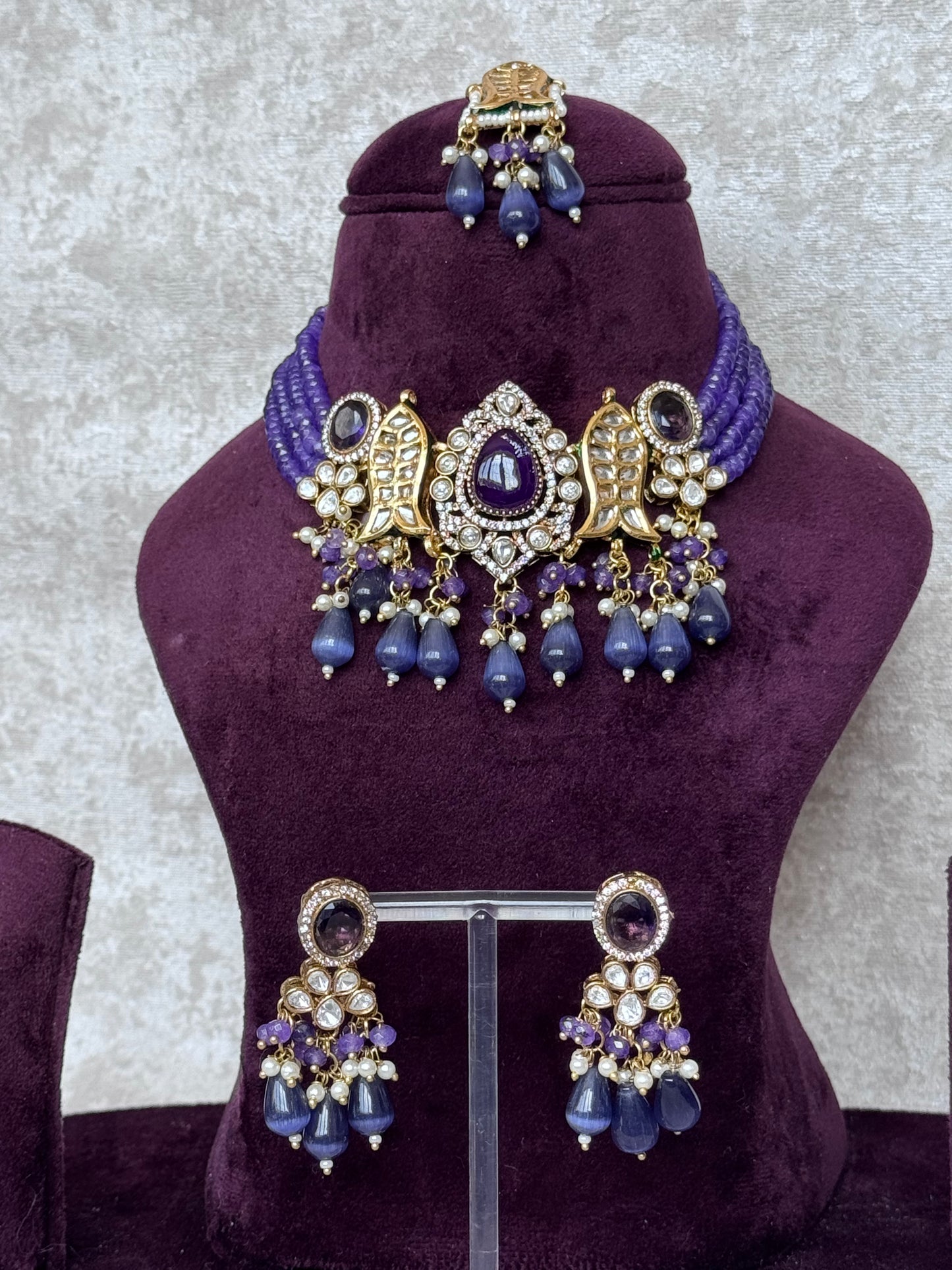 Purple Beaded Kundan Choker Set | The Tara Collection