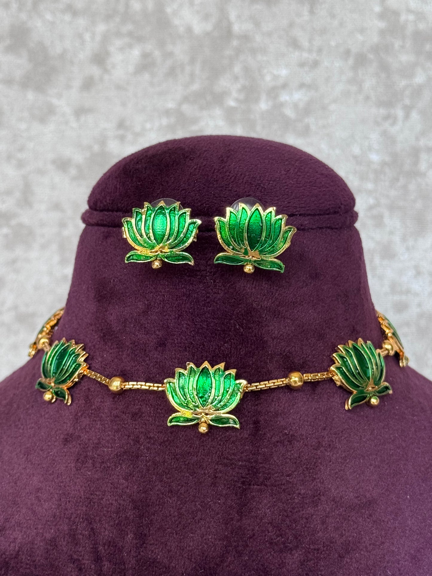 Lotus Necklace Set with Stud Earrings