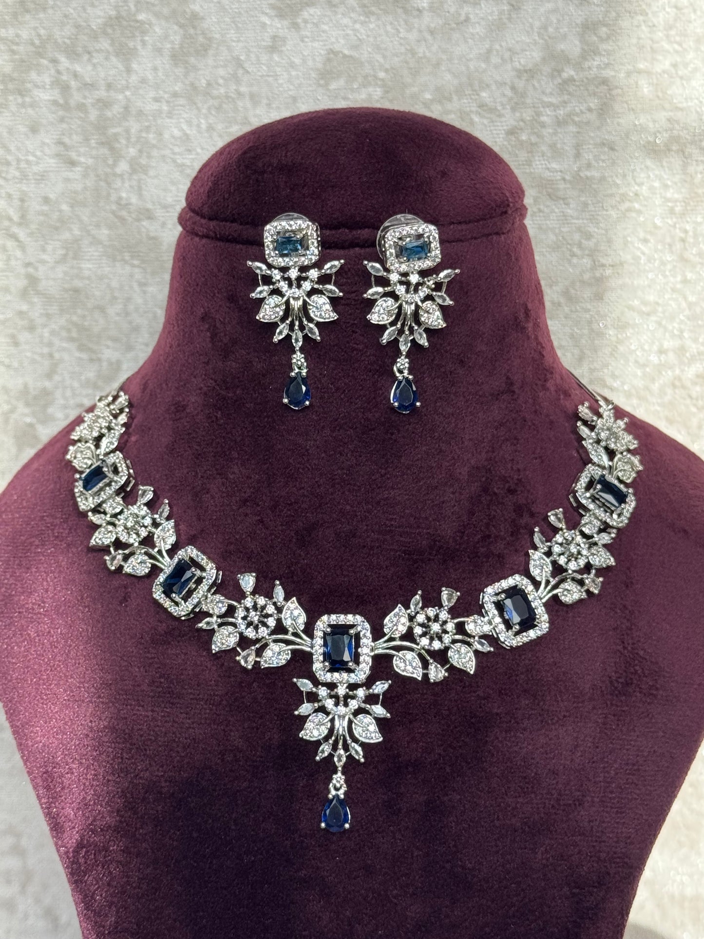 Leaf Design American Diamond Necklace Set | The Tara Collection