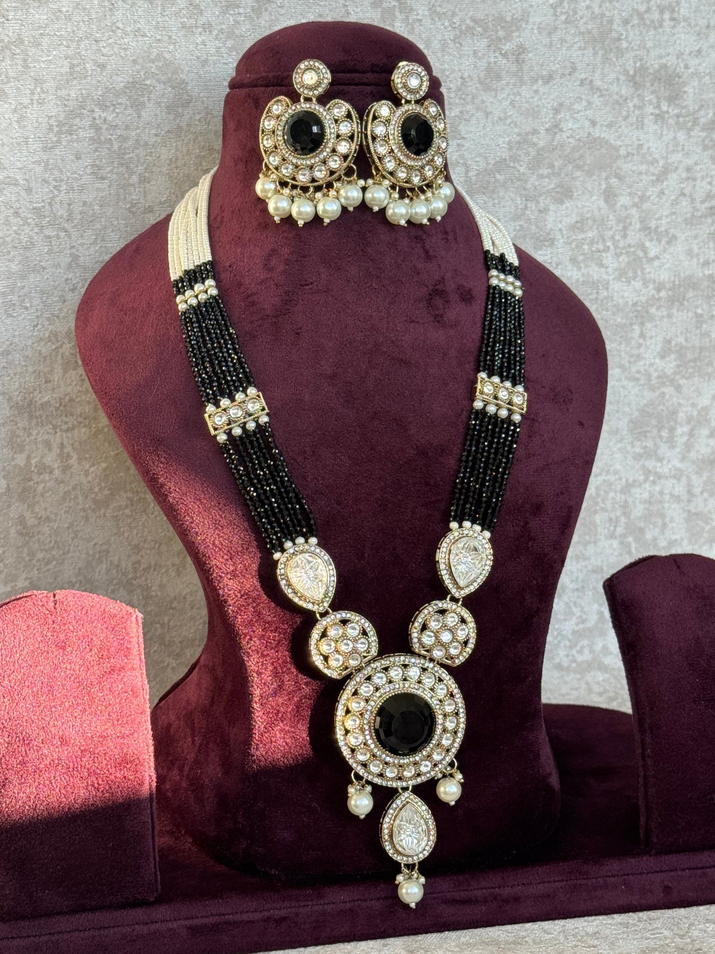 Long Black Mala Set | Mala Necklace & Earrings