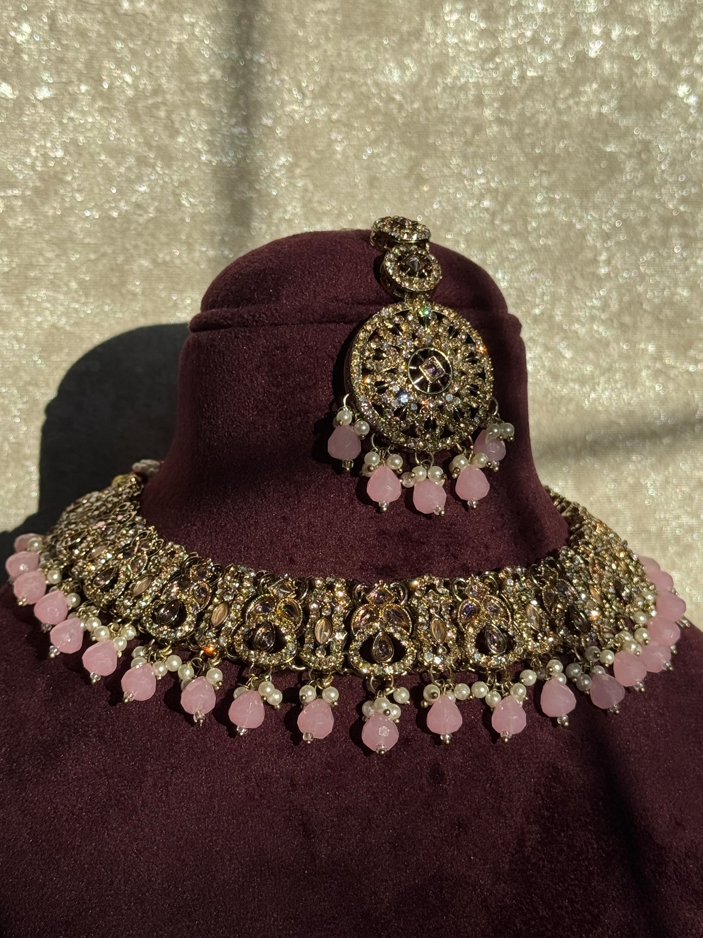 Crystal Beaded Necklace Set (with earrings & tikka)