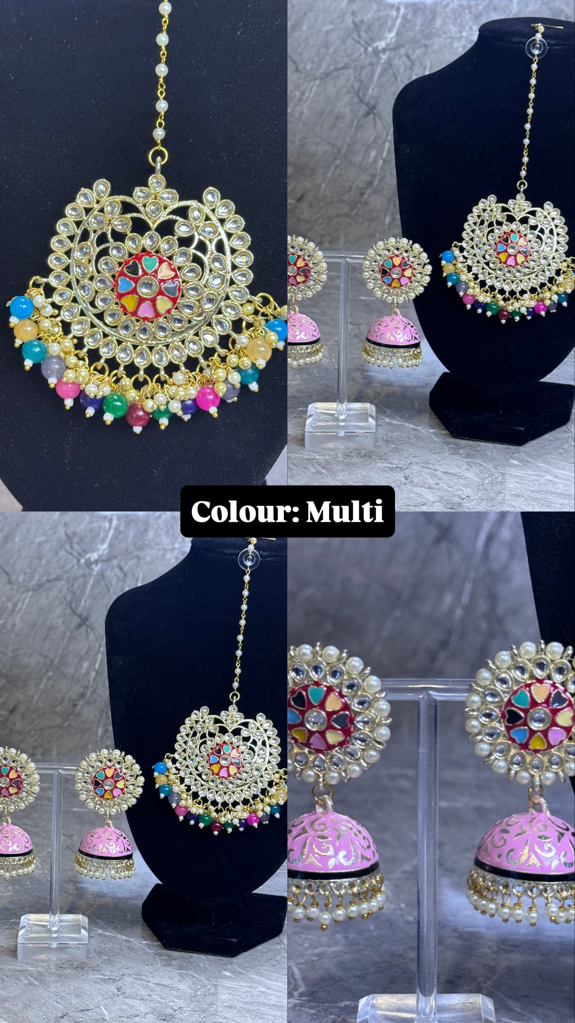 Hand Painted Meenakari Tikka Set | The Tara Collection