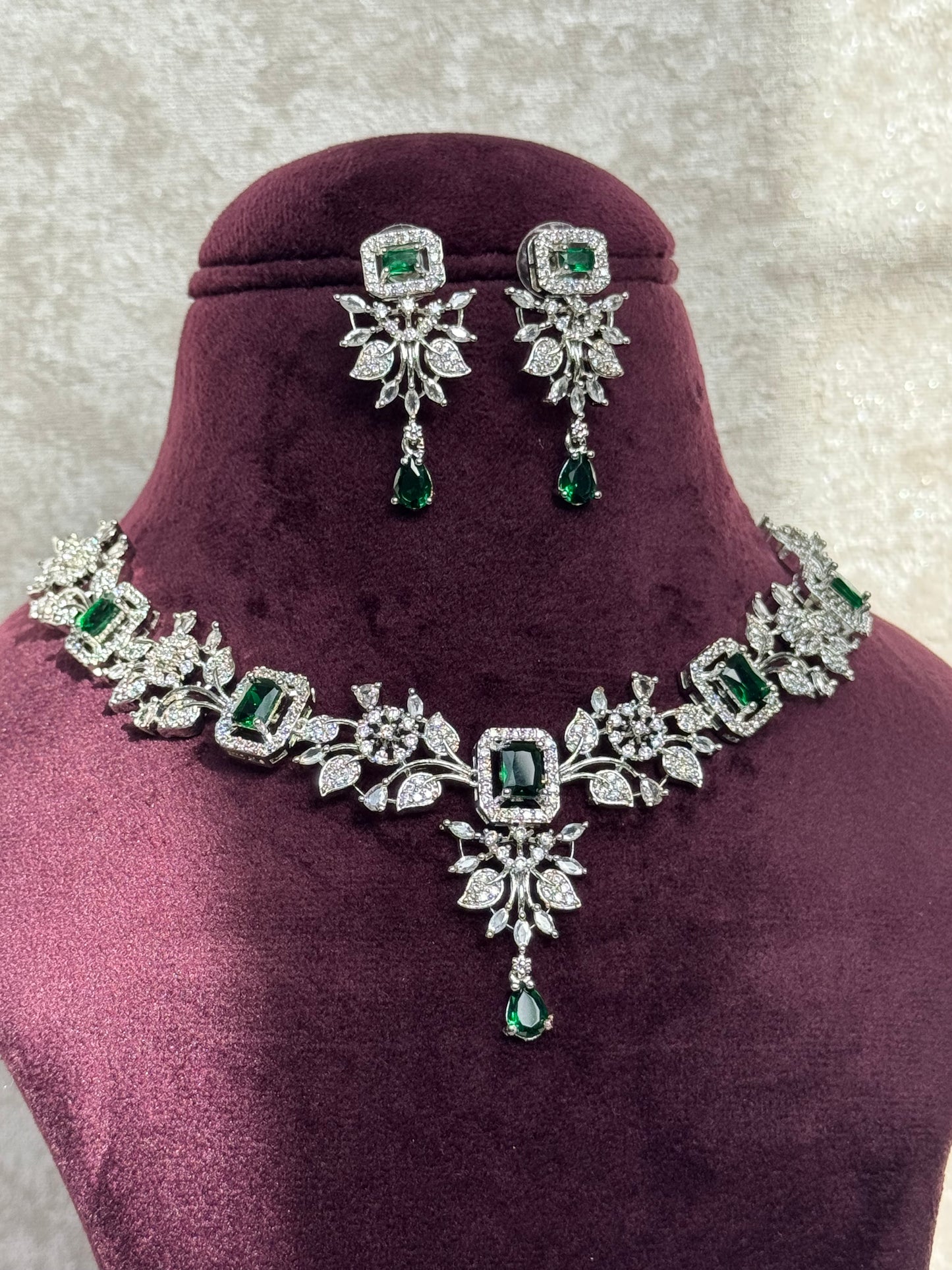 Leaf Design American Diamond Necklace Set | The Tara Collection