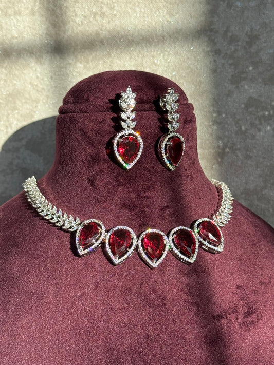 AD Tear Drop Stone Necklace set