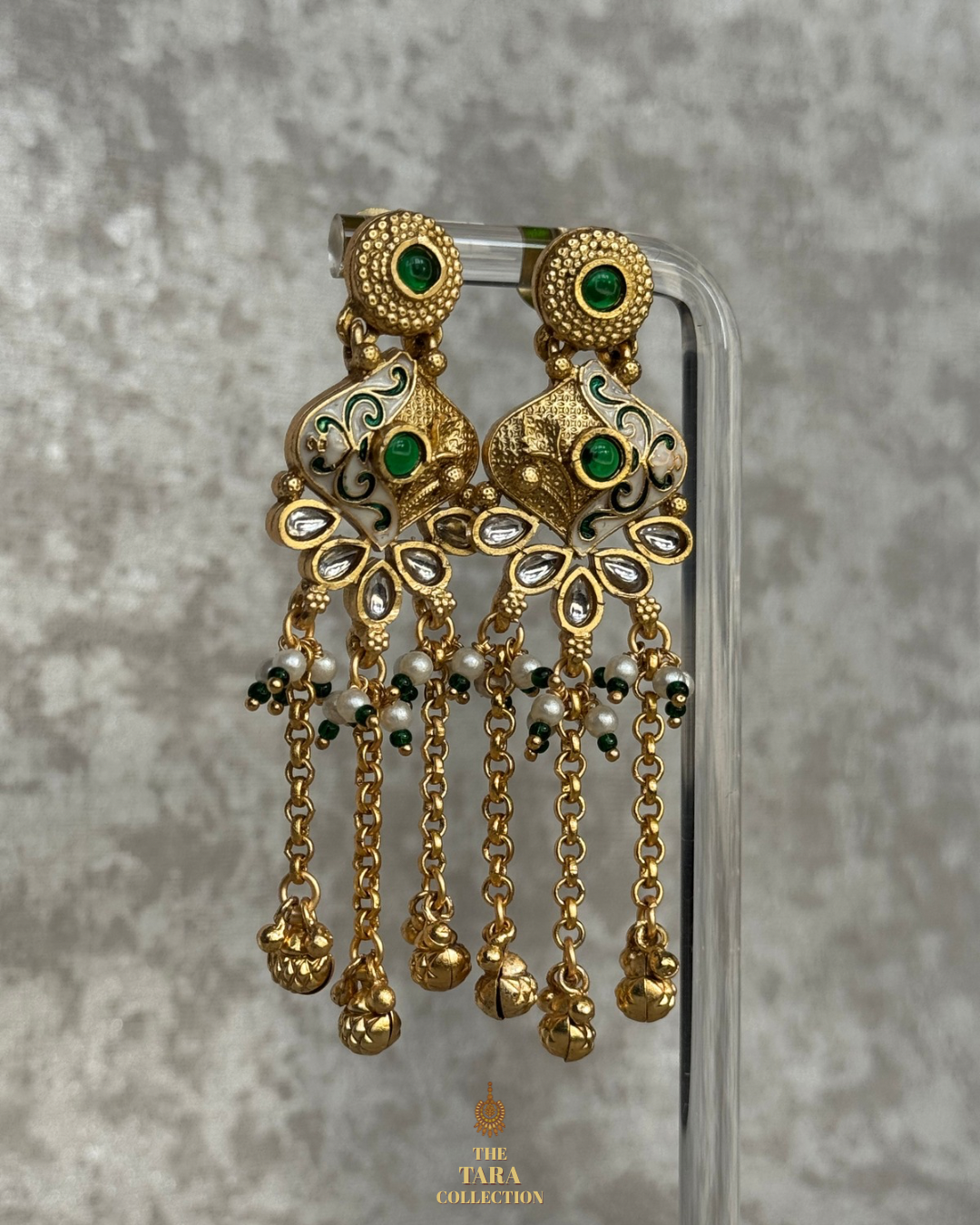 Antique Gold Ghungroo Drop earrings with Meenakari detail