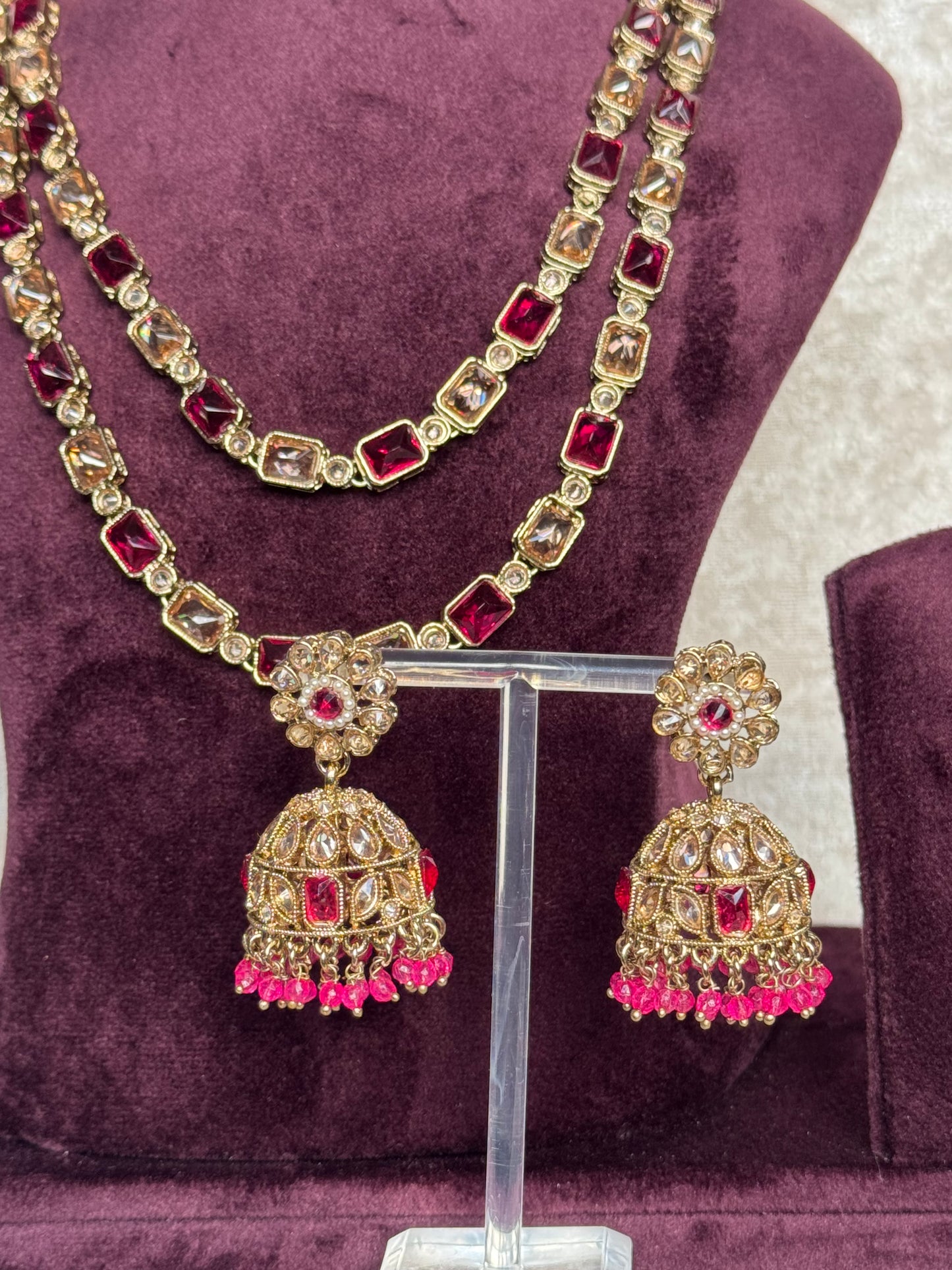 Double Layer Mala Necklace Set | Jhumka Earrings